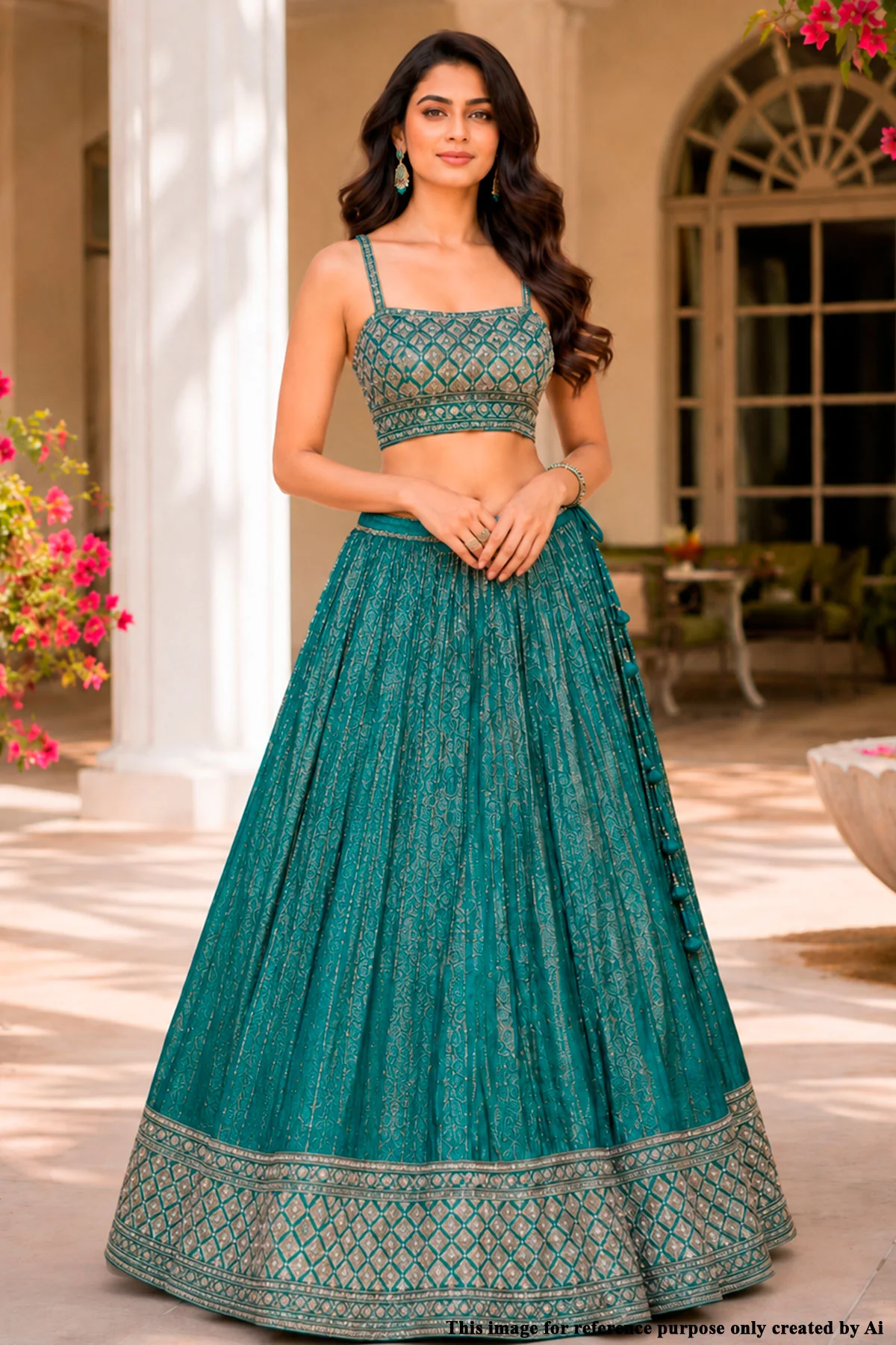 Green Silk Lehenga with Cut Dana, Zari & Sequin Work - Image 2