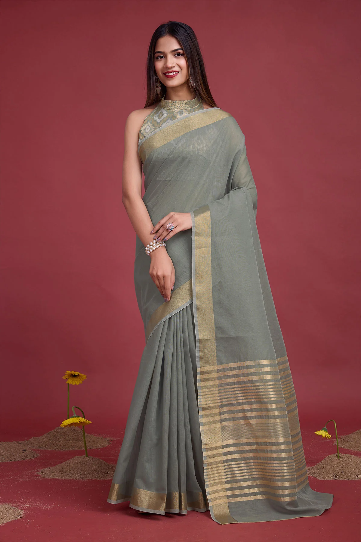 Grey  Cotton Weaving Saree – Elegant Everyday Comfort