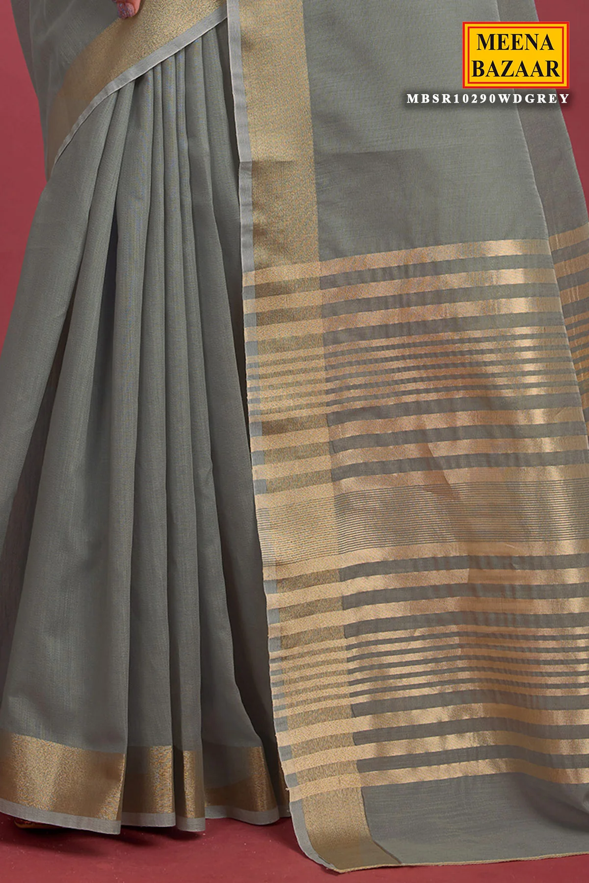 Grey  Cotton Weaving Saree – Elegant Everyday Comfort - Image 3