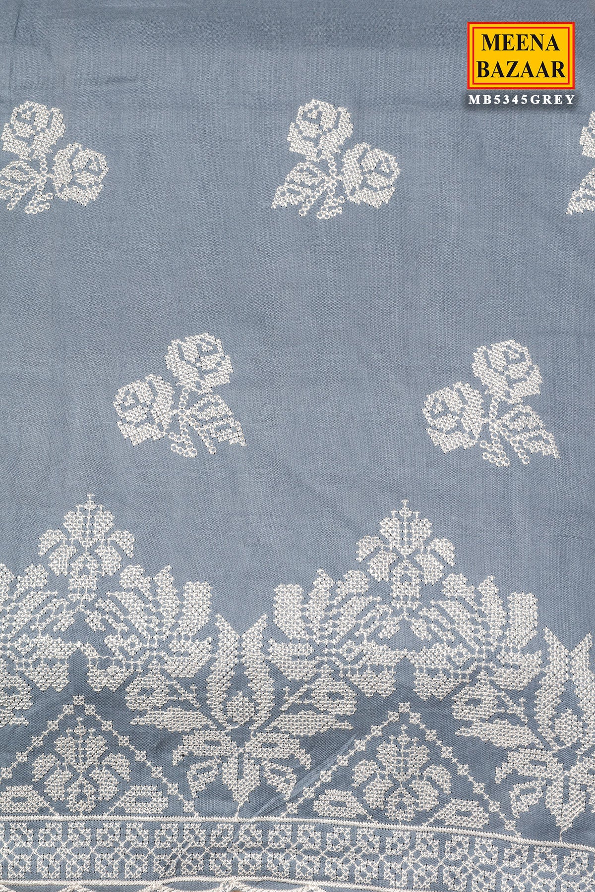 Grey Cotton Unstitched Suit with Embroidery Detail - Image 5