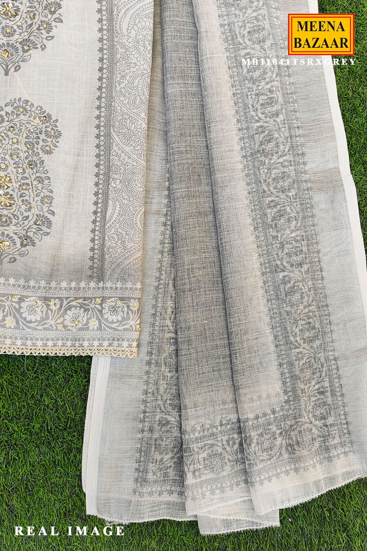Elegant Grey Printed Summer Kurta Set with Dupatta - Image 4