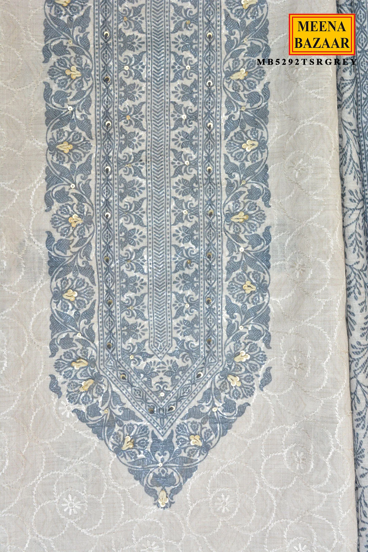 Grey Embroidered Suit Set with Dupatta - Image 5