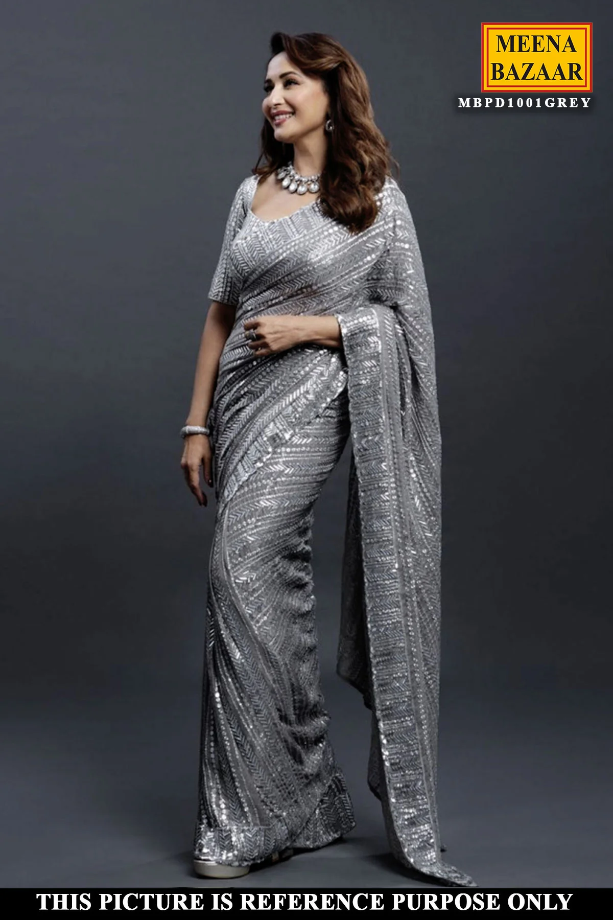 Grey Georgette Embroidered Saree - Image 4