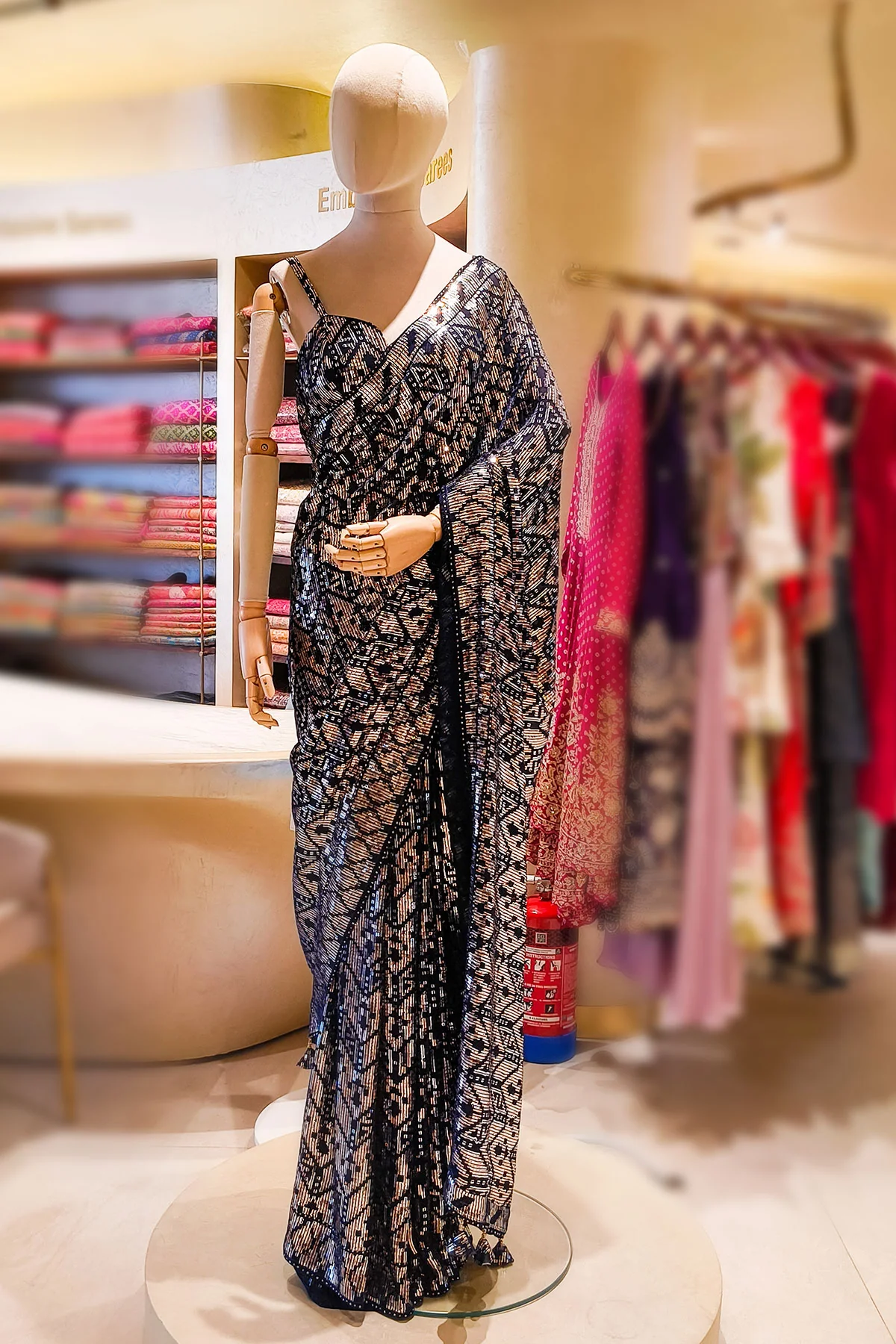 Navy Blue Georgette Sequins Designer Saree Party & Wedding Wear - Image 9