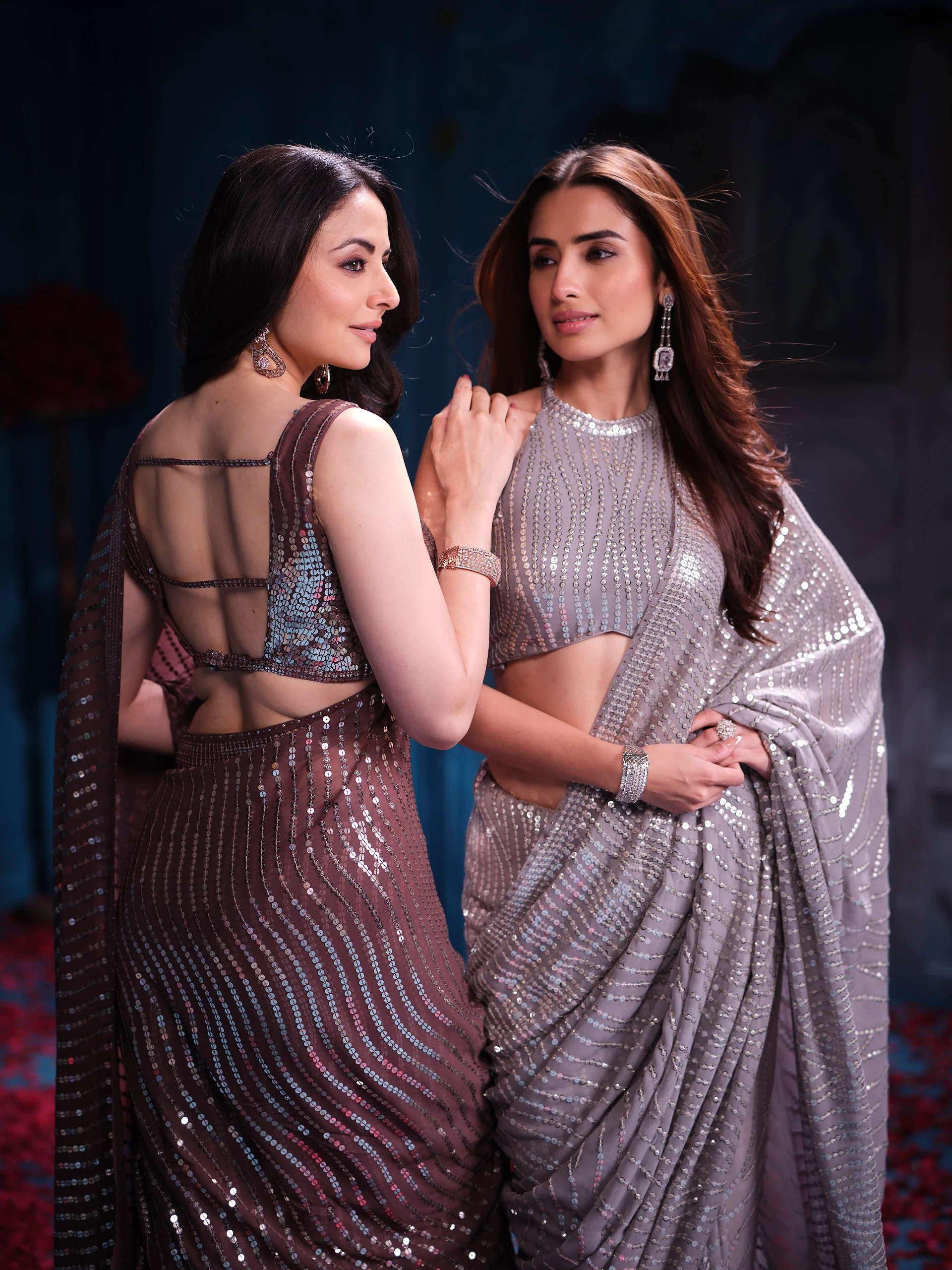 Grey Georgette Sequins Designer Saree Party & Wedding Wear - Image 11
