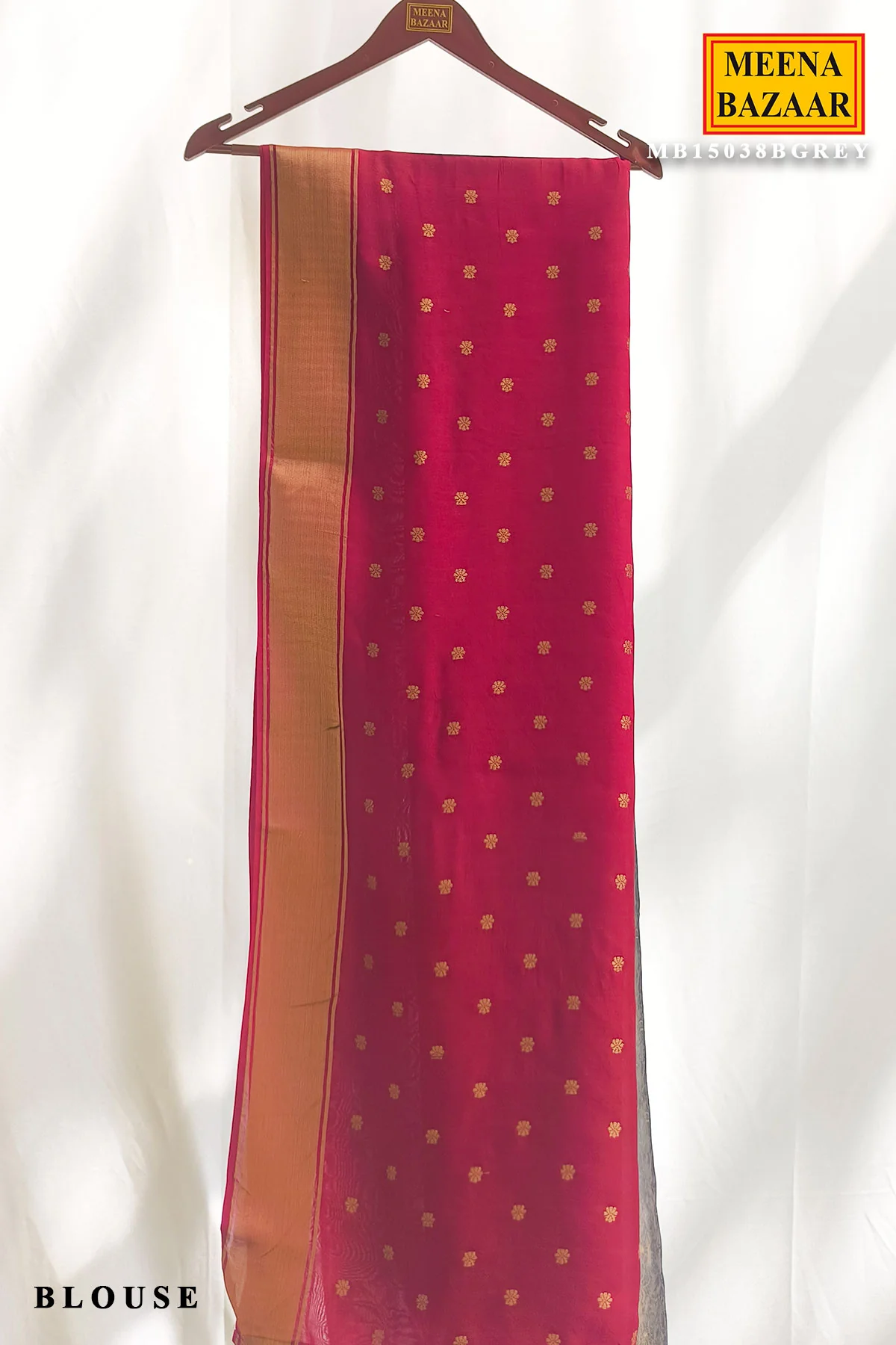 Grey Organza Weave Saree with Maroon Accents - Image 3