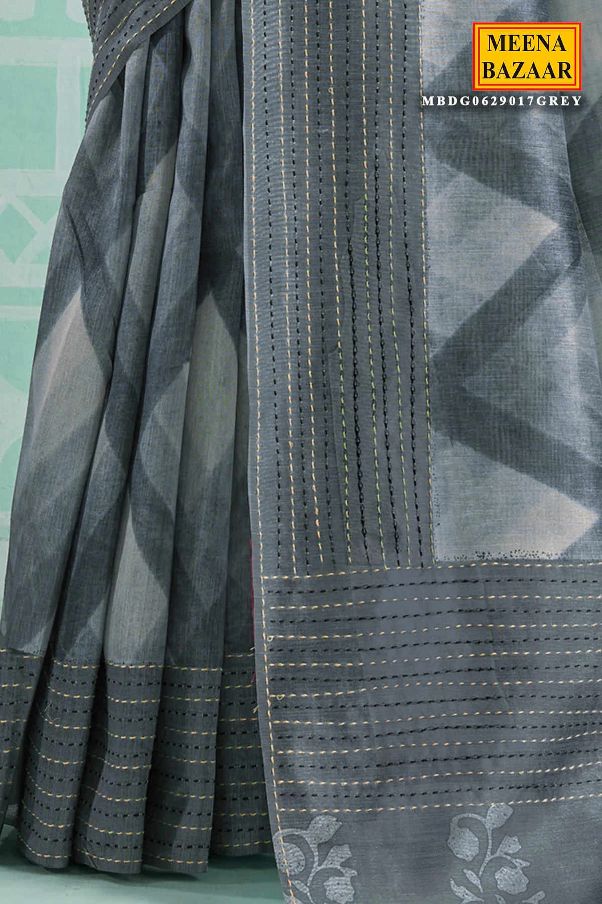 Grey Silk Embroidered Saree - Elegant Festive & Wedding Wear - Image 3