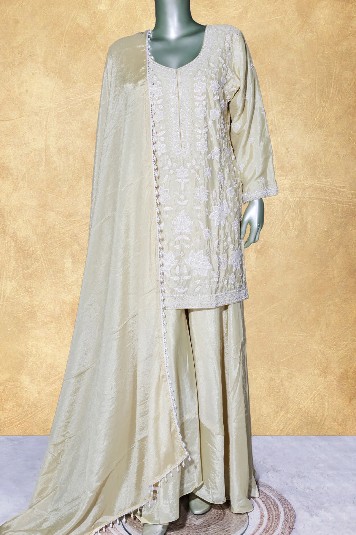 Lemon Chinon Embroidered Ready Made Suit - Image 3