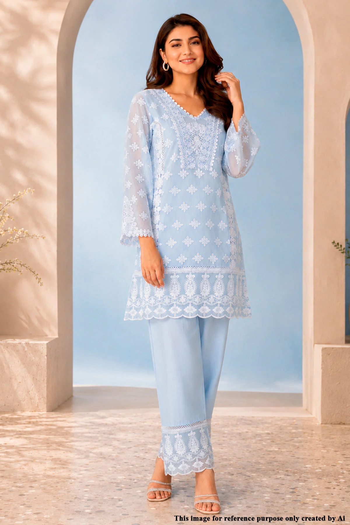 Light Blue Embroidered Co-Ord Set