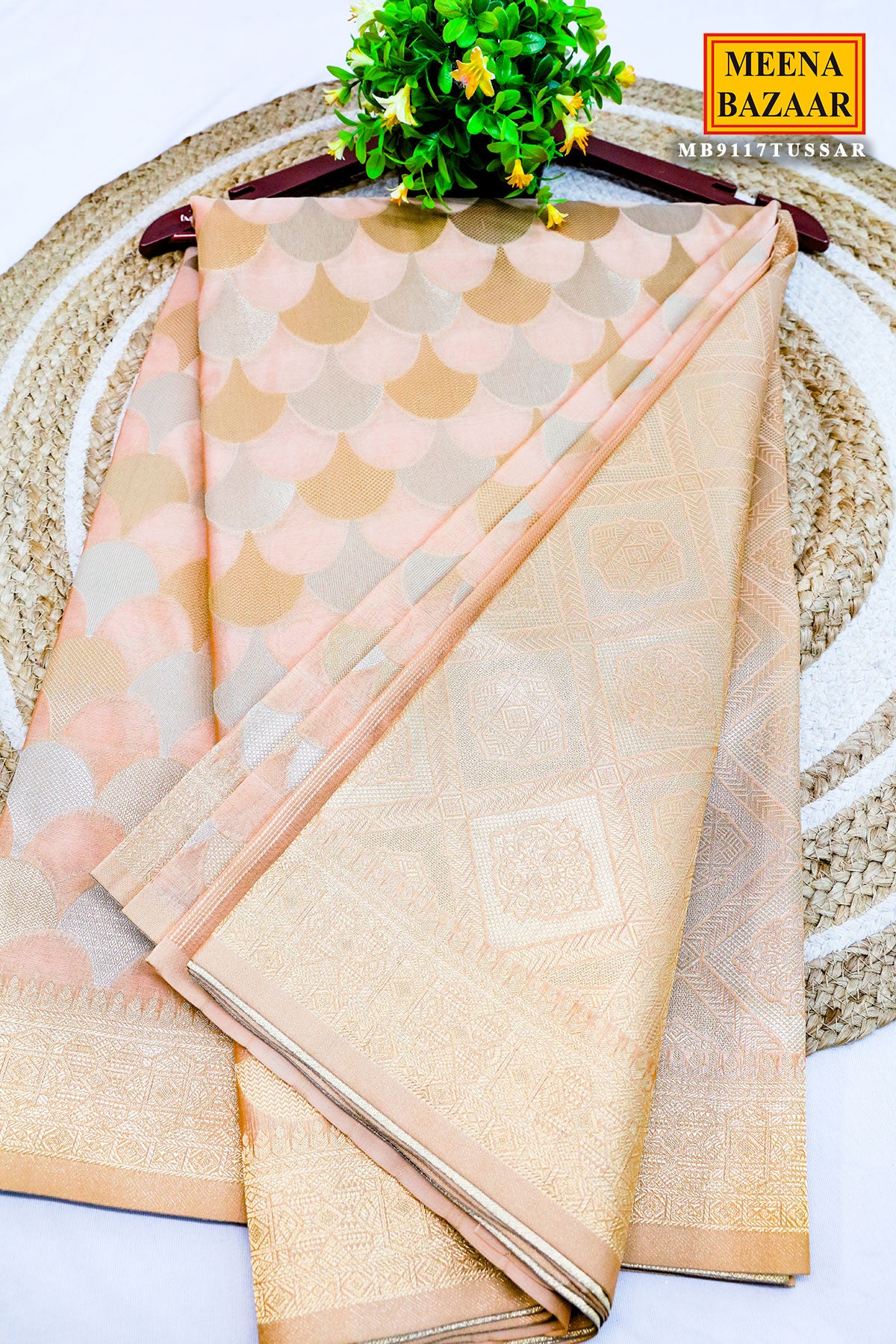 Light Peach Silk Zari Weaving Saree - Image 3