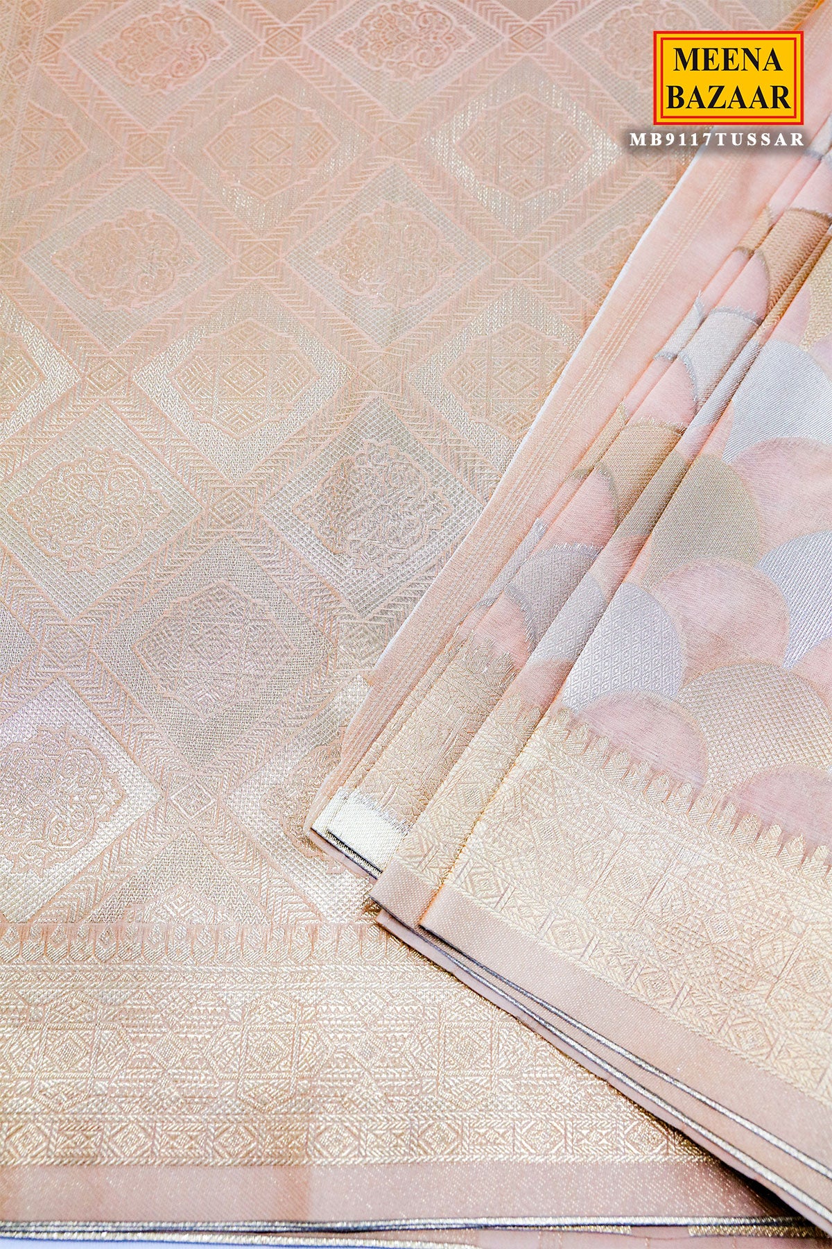 Light Peach Silk Zari Weaving Saree - Image 5