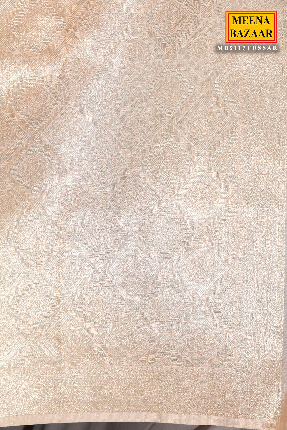 Light Peach Silk Zari Weaving Saree - Image 6