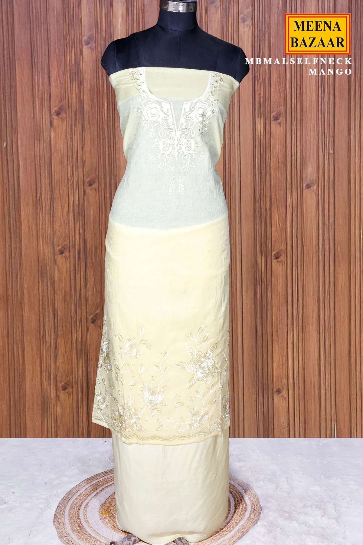Mango Cotton Unstitched Suit with Neck Embroidery - Image 6