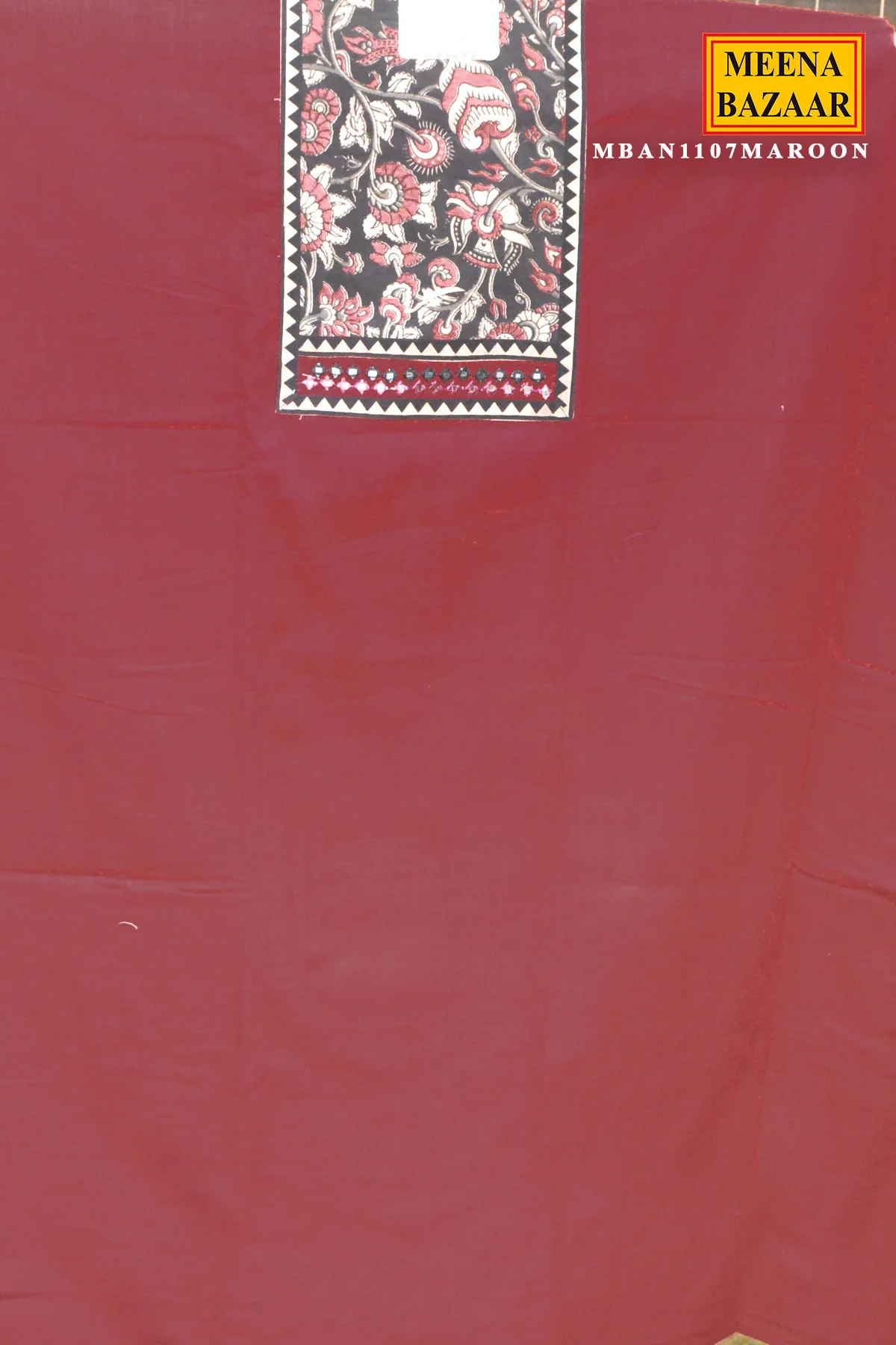 Maroon & Black Cotton Unstitched Suit Set with Printed Dupatta - Image 4