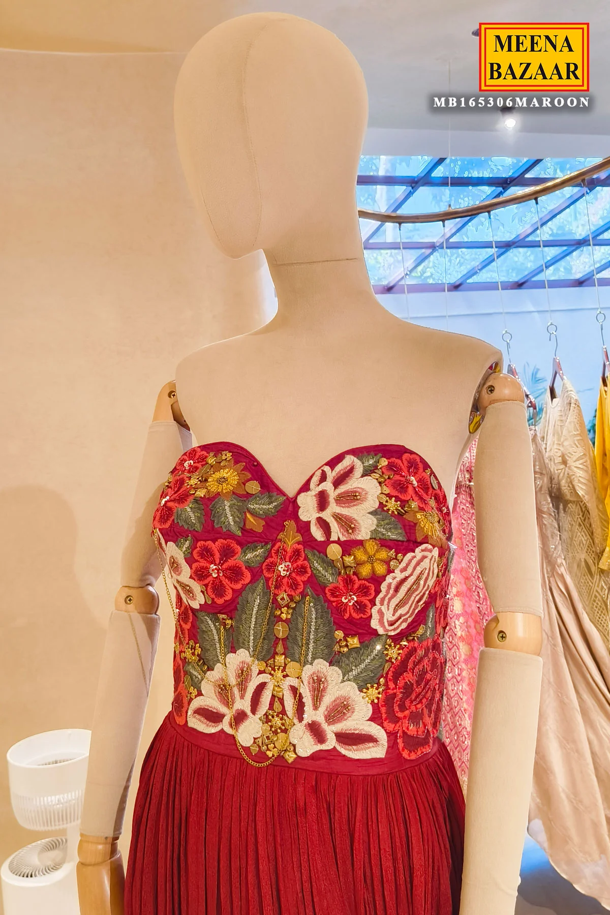 Maroon Bloom Embroidered Gown - Image 4