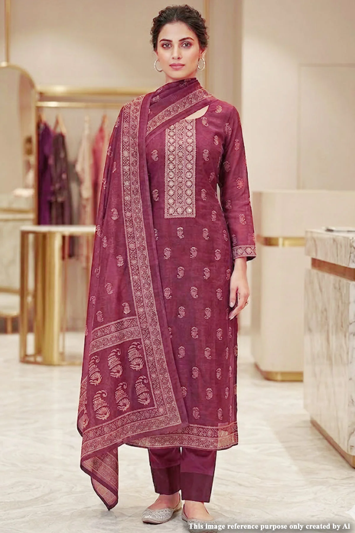 Maroon Chanderi Unstitched Suit with Elegant Embroidery
