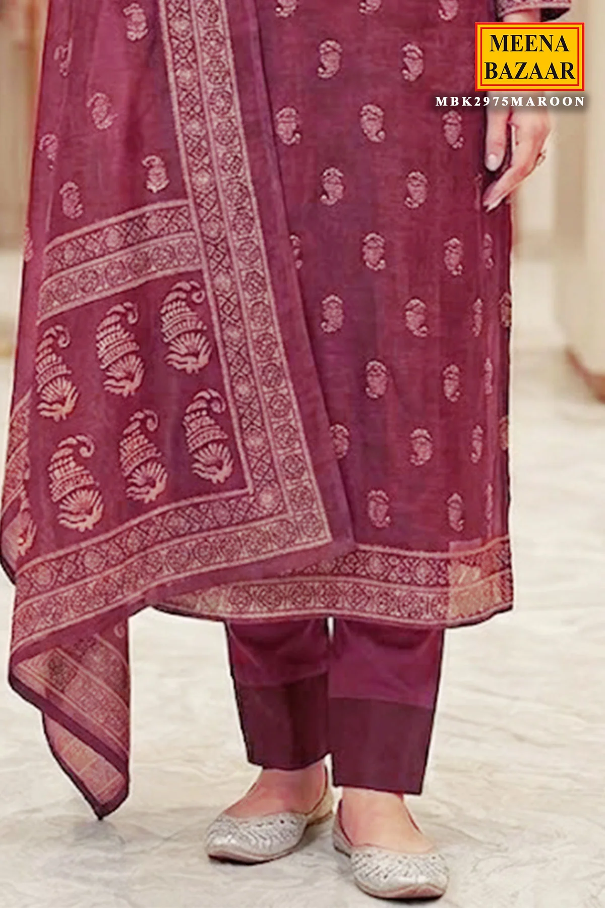 Maroon Chanderi Unstitched Suit with Elegant Embroidery - Image 3