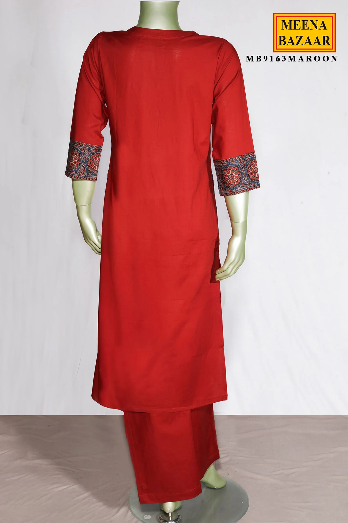 Maroon Cotton Neck Embroidered Suit for Women - Image 4