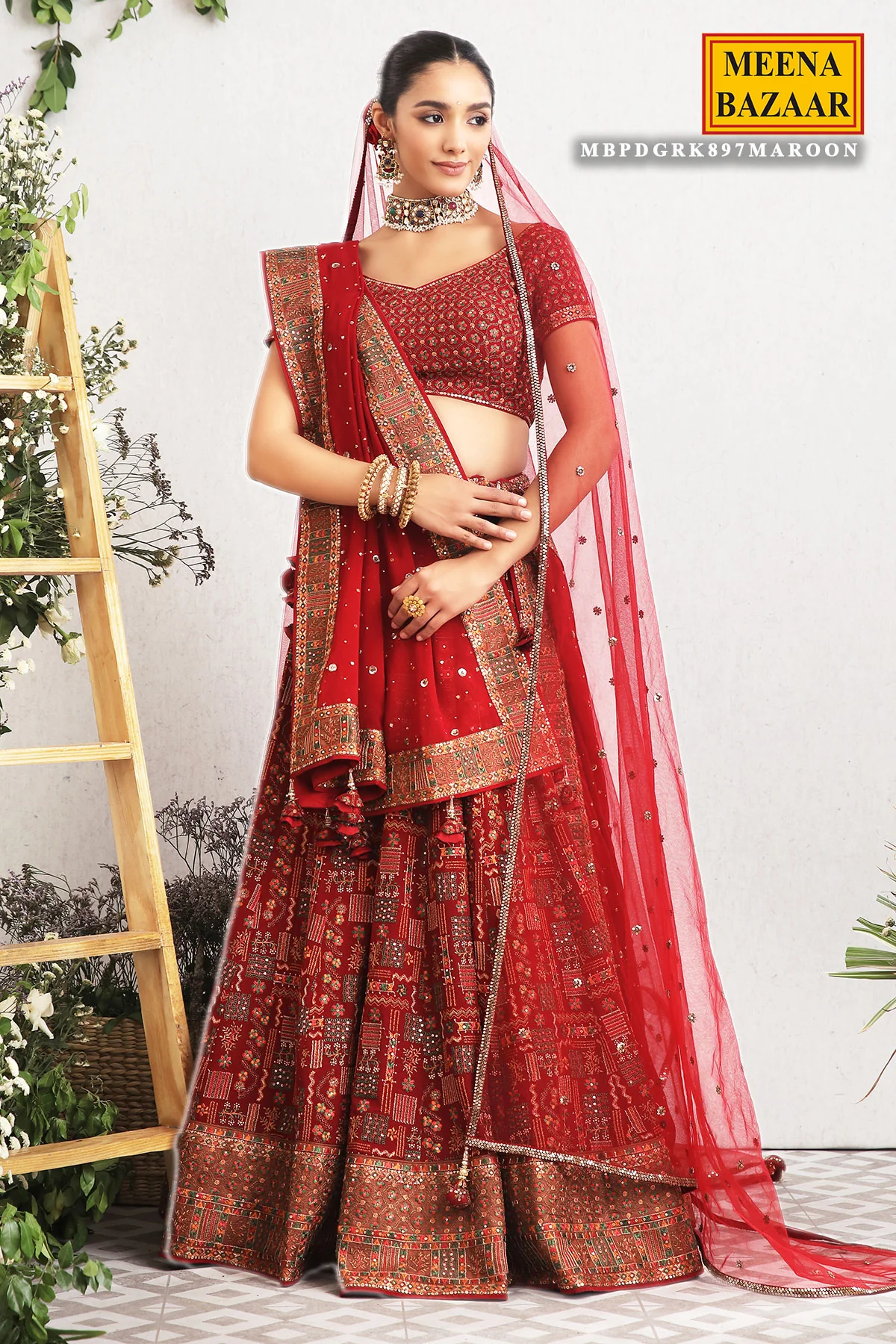 Maroon Embroidered Georgette Lehenga - Image 5