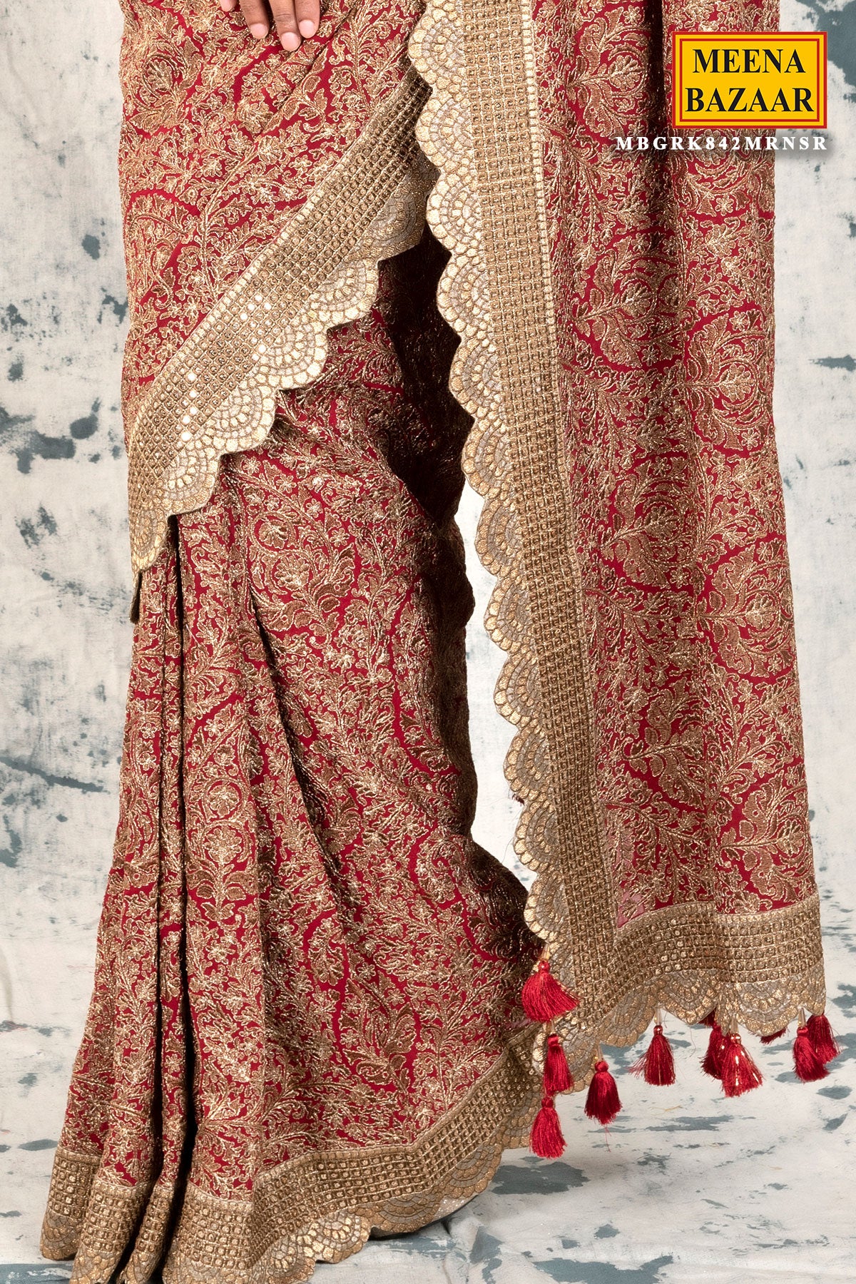 Maroon Georgette Embroidered Saree - Image 5