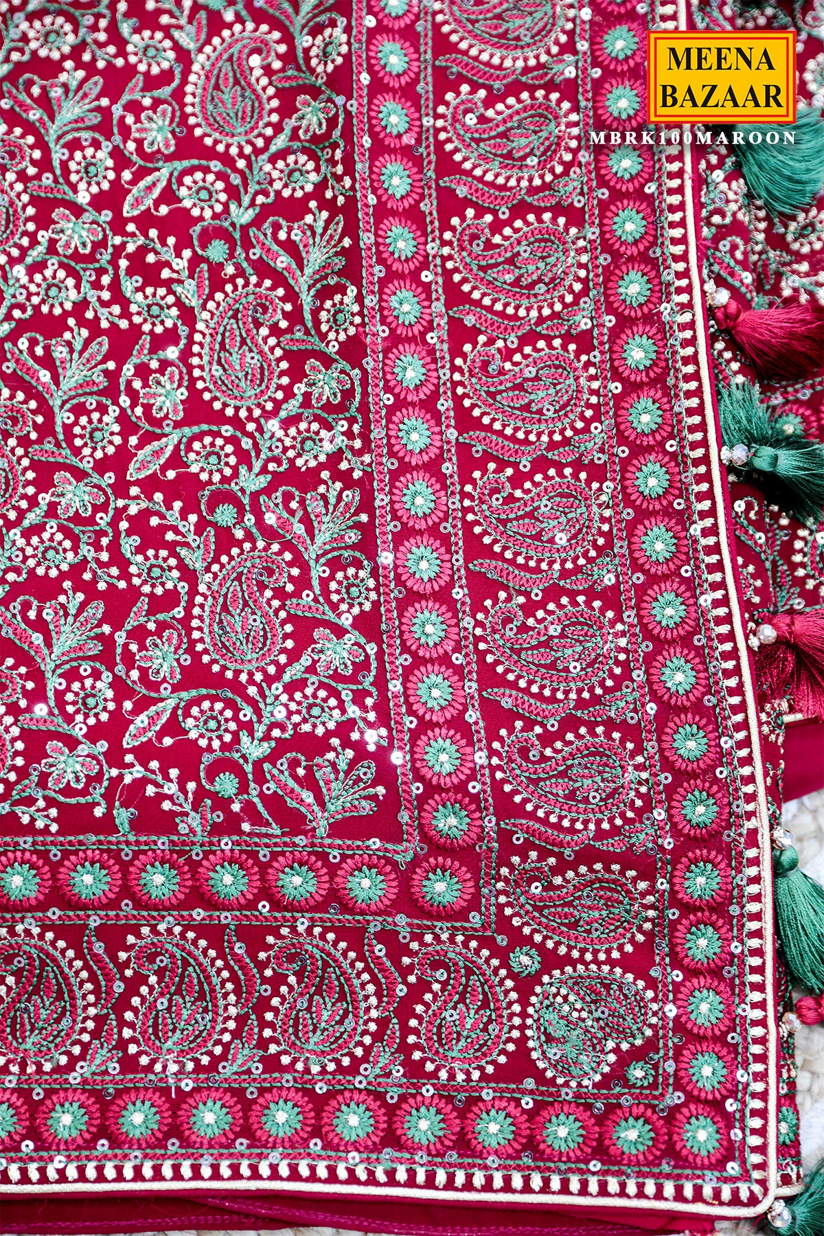 Maroon Georgette Saree with Sequin and Zari Work - Image 3