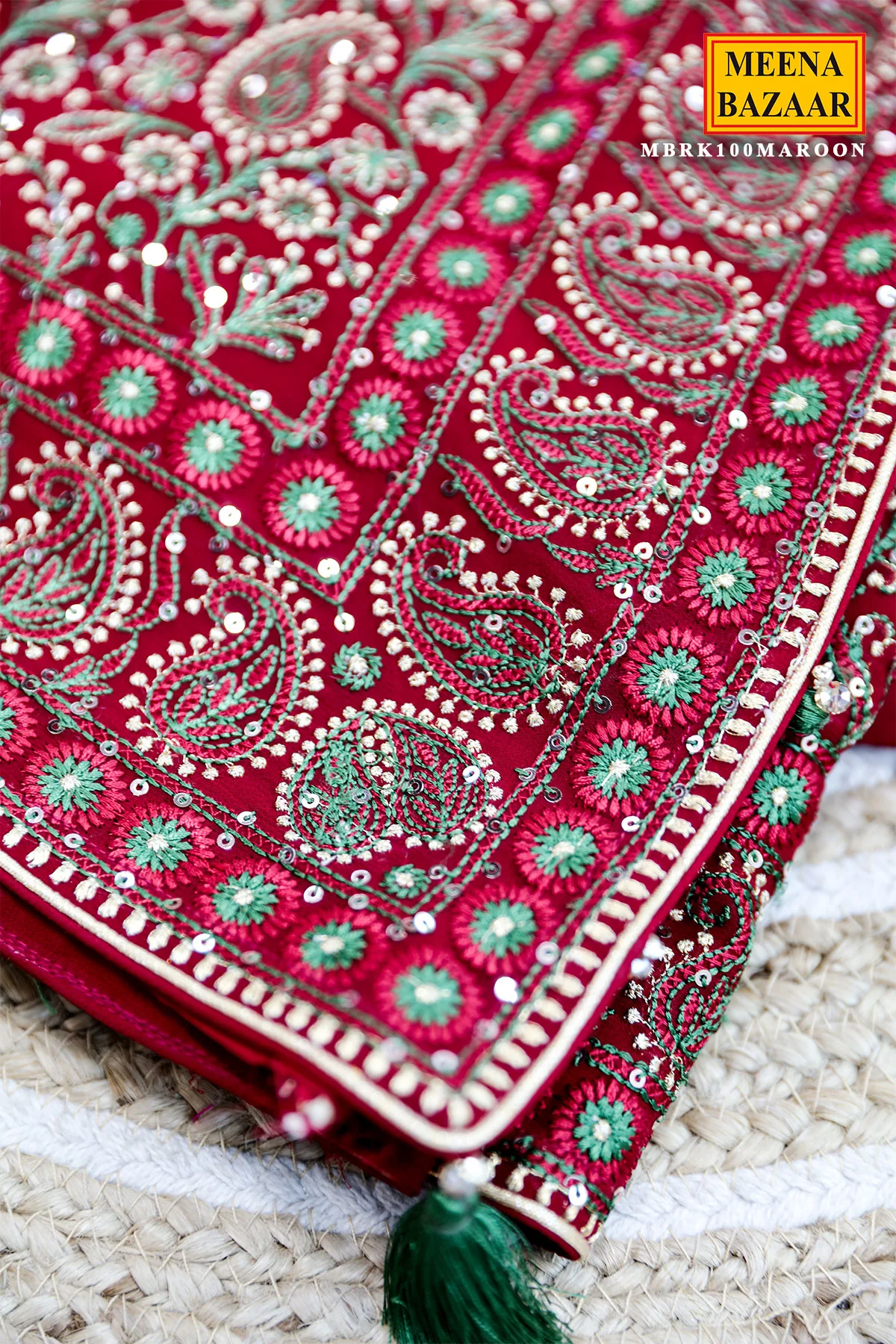 Maroon Georgette Saree with Sequin and Zari Work - Image 4