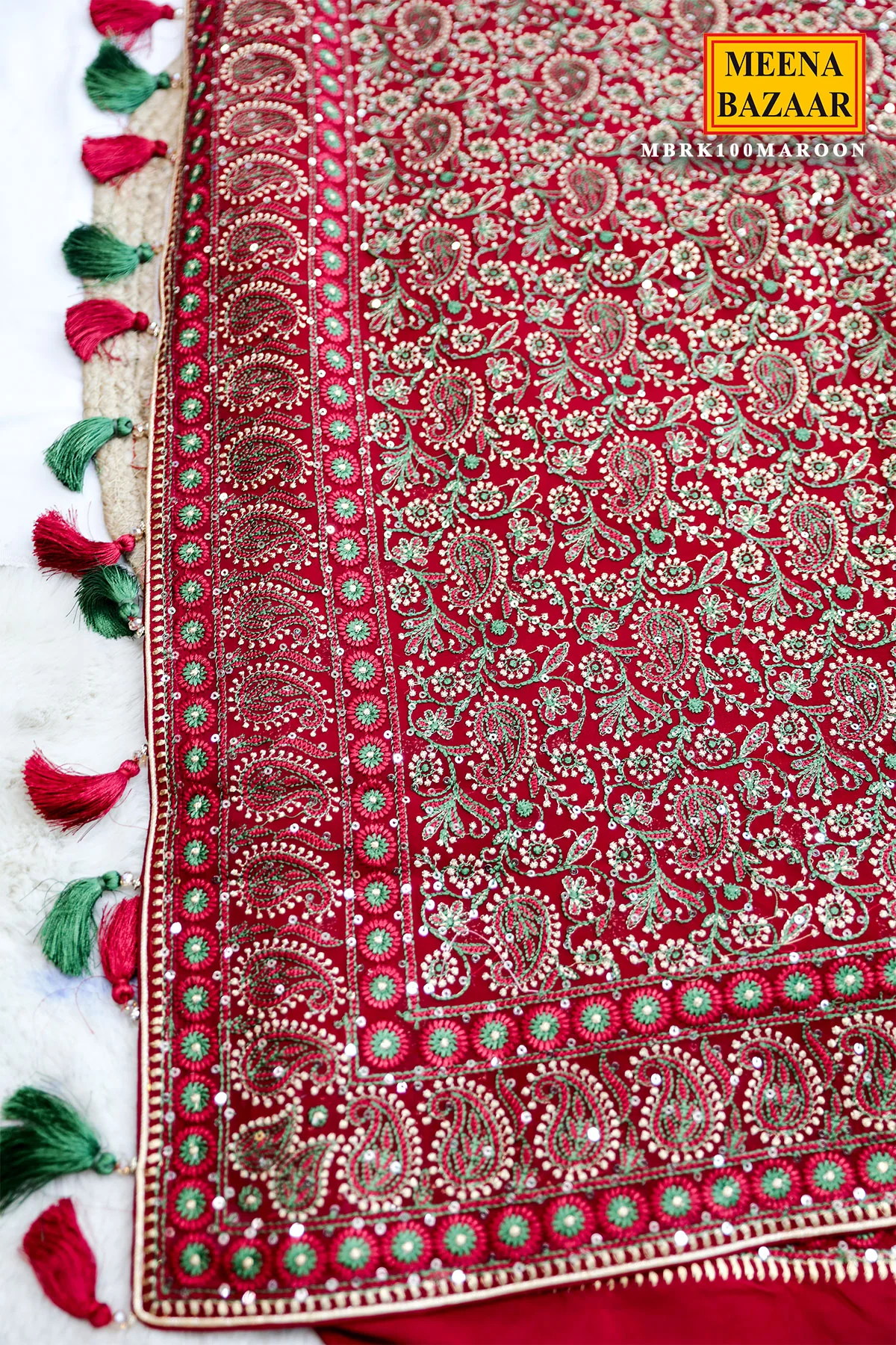 Maroon Georgette Saree with Sequin and Zari Work - Image 5