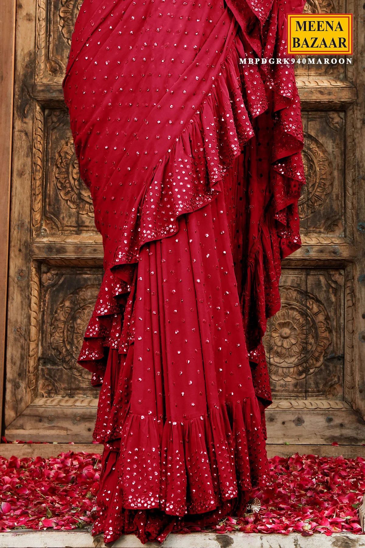 Maroon Georgette Swarovski Embedded Saree - Image 3