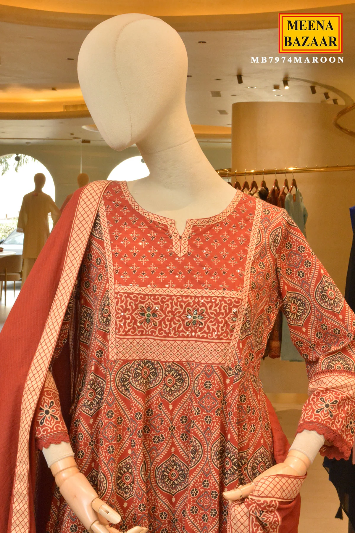 Maroon Heritage Printed Suit Set - Image 3