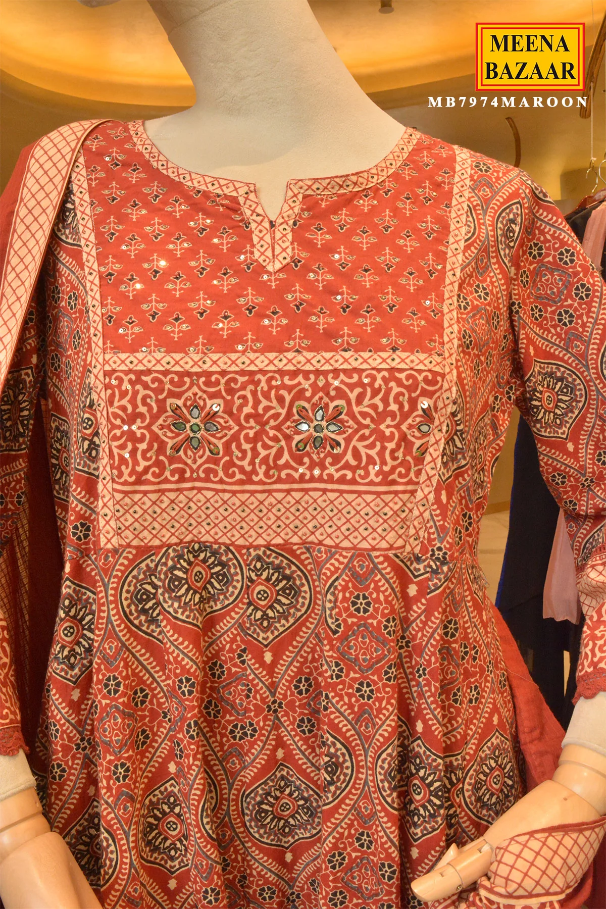 Maroon Heritage Printed Suit Set - Image 4