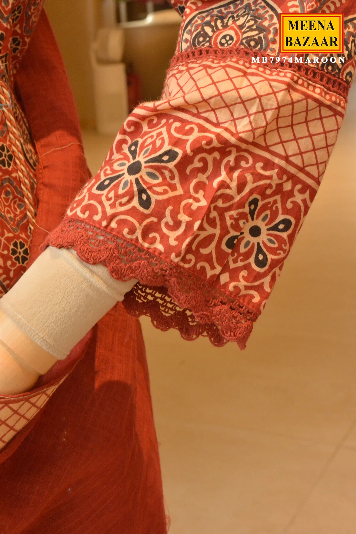 Maroon Heritage Printed Suit Set - Image 5