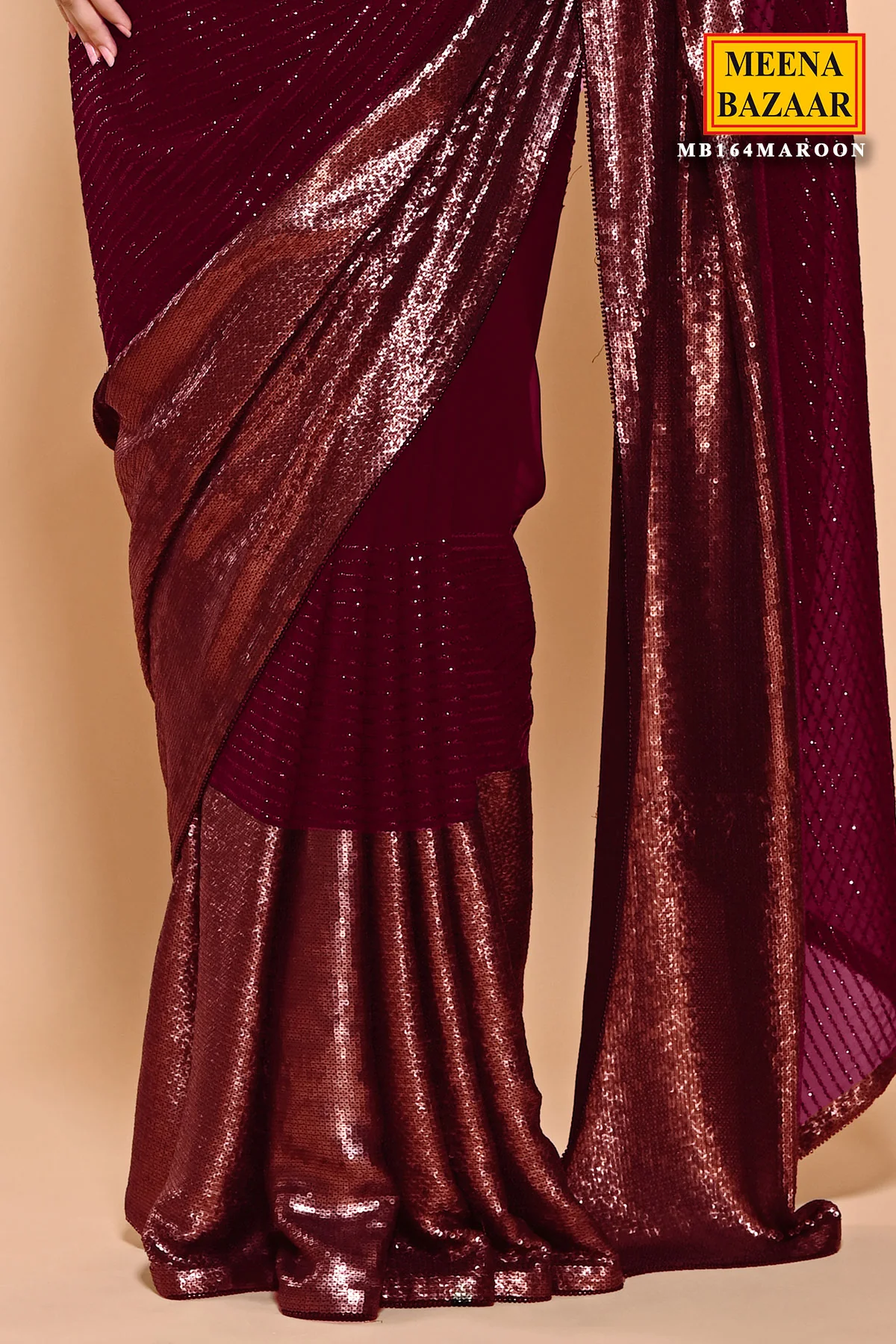 Maroon Sequin Embroidered Georgette Saree - Image 3