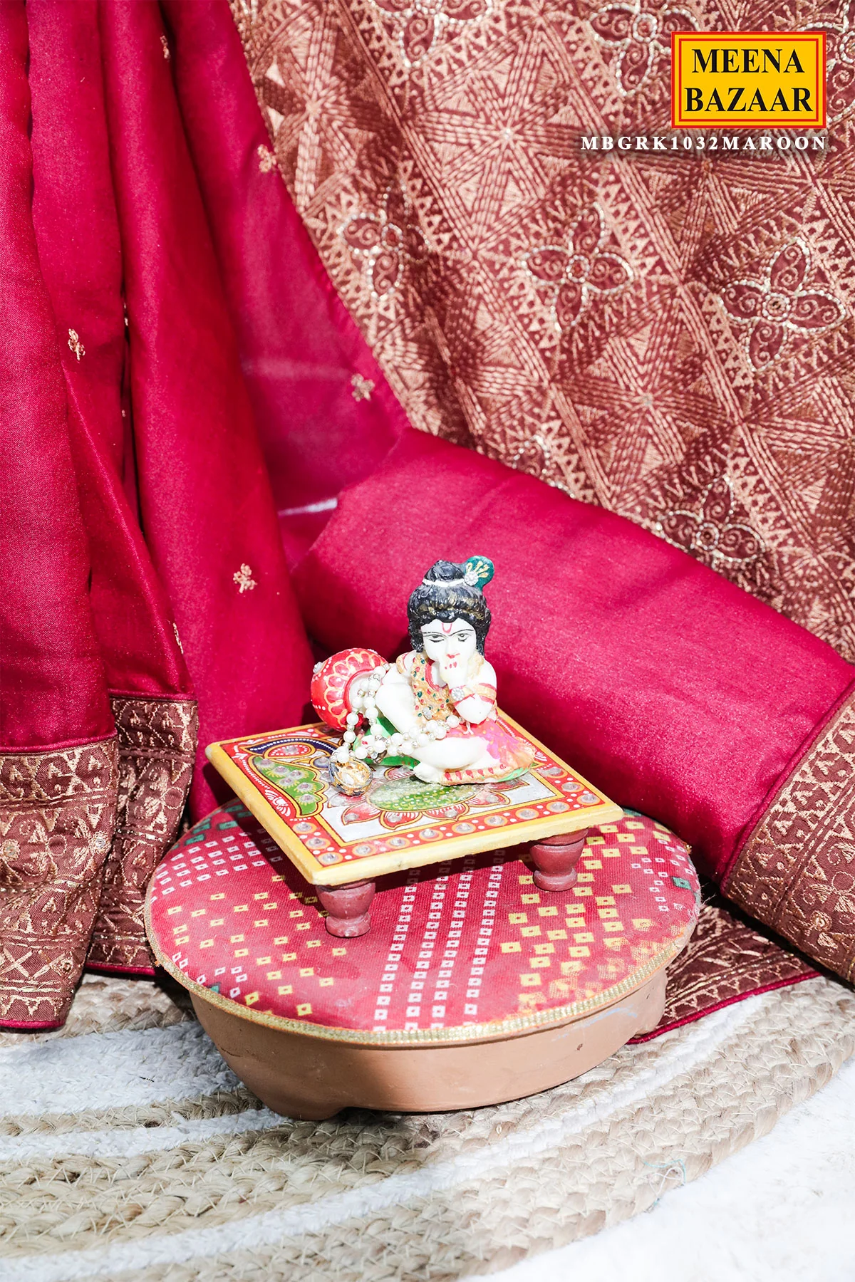 Maroon Silk Resham Threadwork Zari & Sequins Embroidered Saree - Image 3