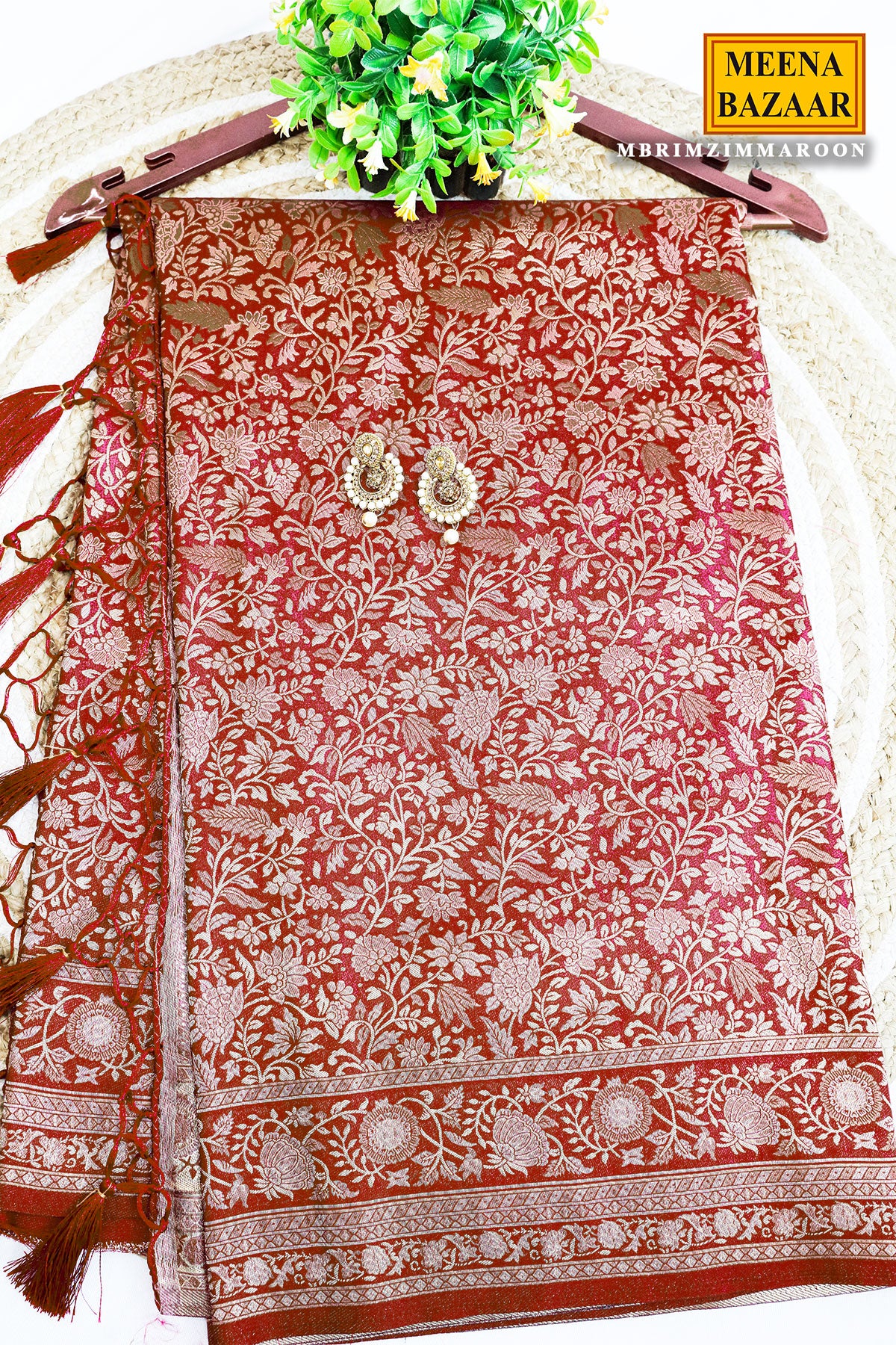 Maroon South Silk Floral Zari Woven Saree - Image 2