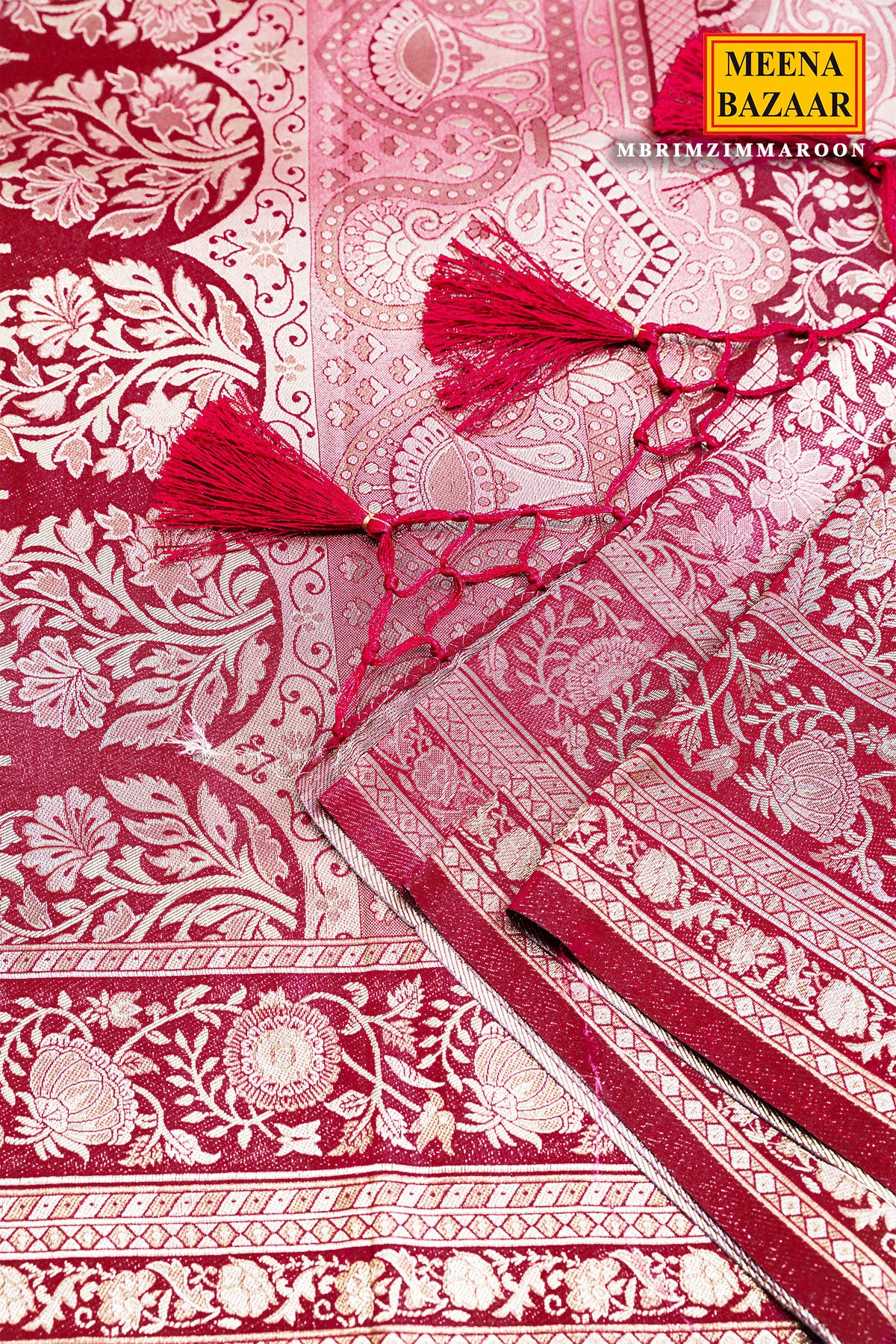 Maroon South Silk Floral Zari Woven Saree - Image 5
