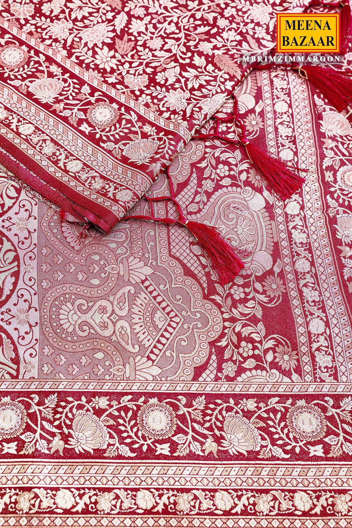 Maroon South Silk Floral Zari Woven Saree - Image 6