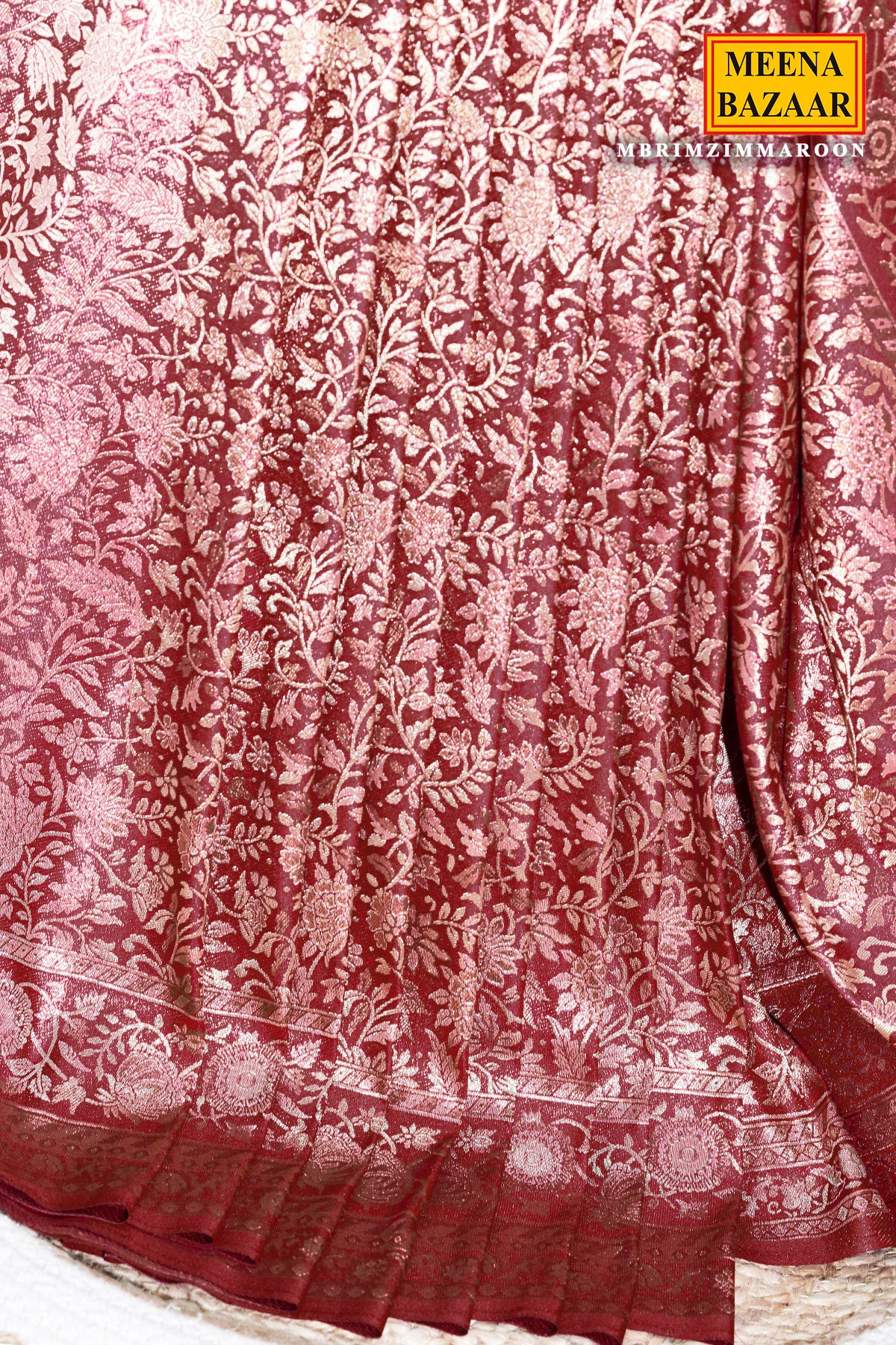 Maroon South Silk Floral Zari Woven Saree - Image 7
