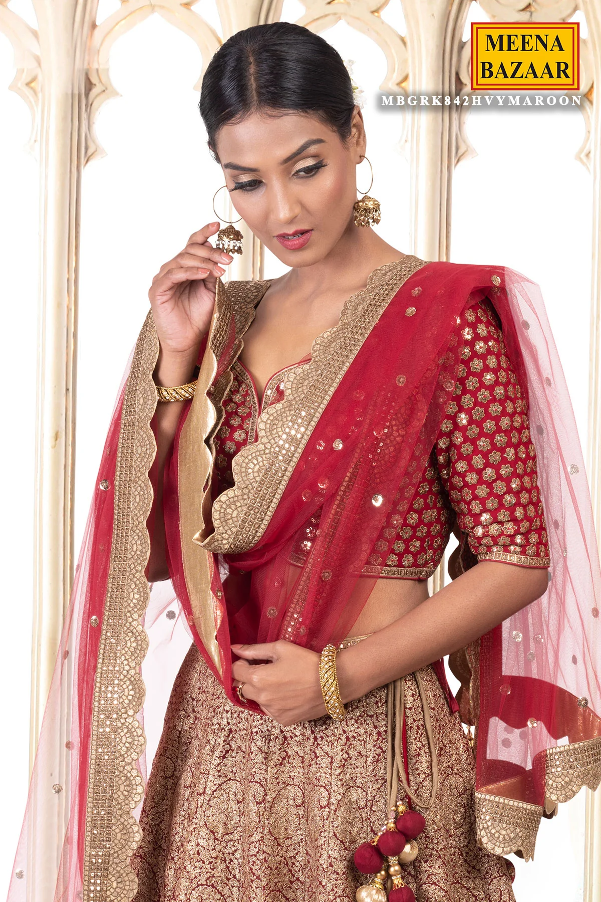 Maroon Zari & Sequin Lehenga - Image 3