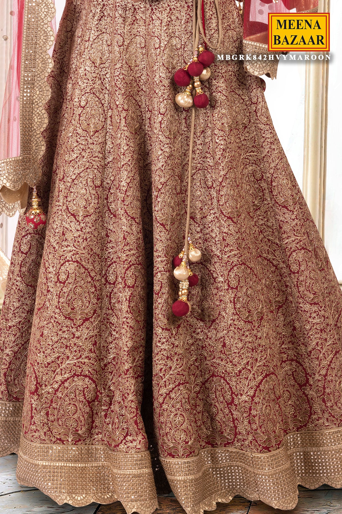 Maroon Zari & Sequin Lehenga - Image 4