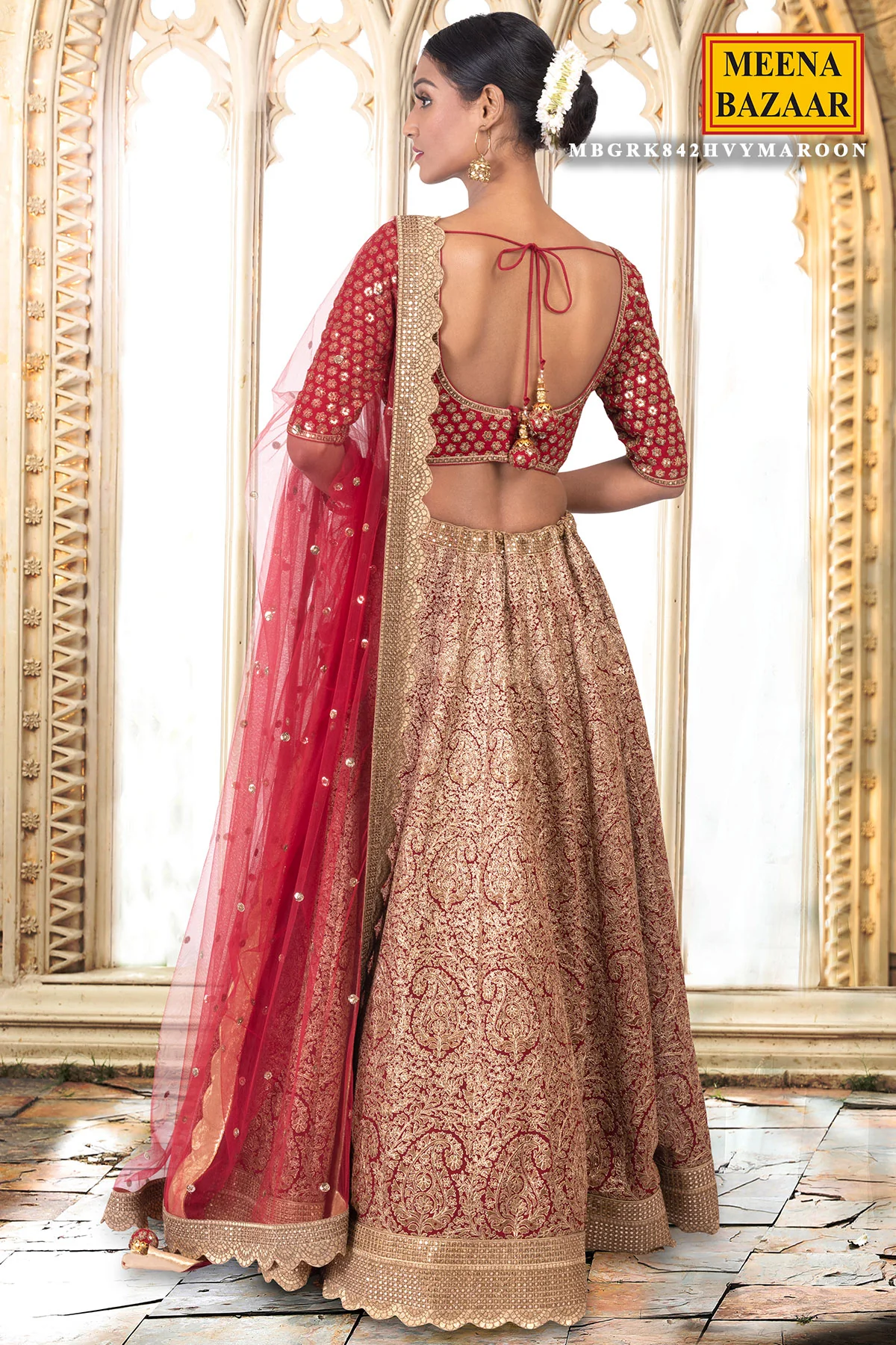 Maroon Zari & Sequin Lehenga - Image 5