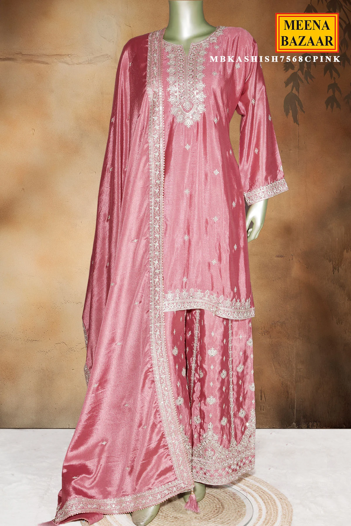 Pink Chinon Embroidered Readymade Suit - Image 2