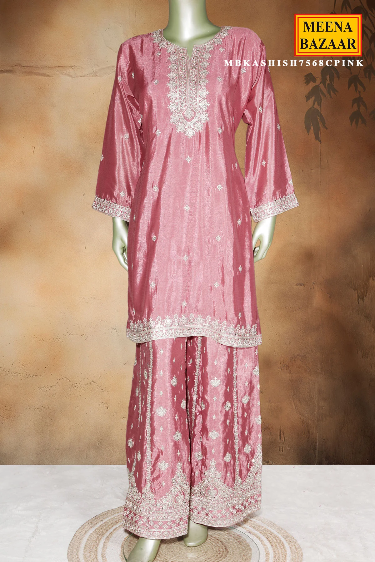 Pink Chinon Embroidered Readymade Suit - Image 3