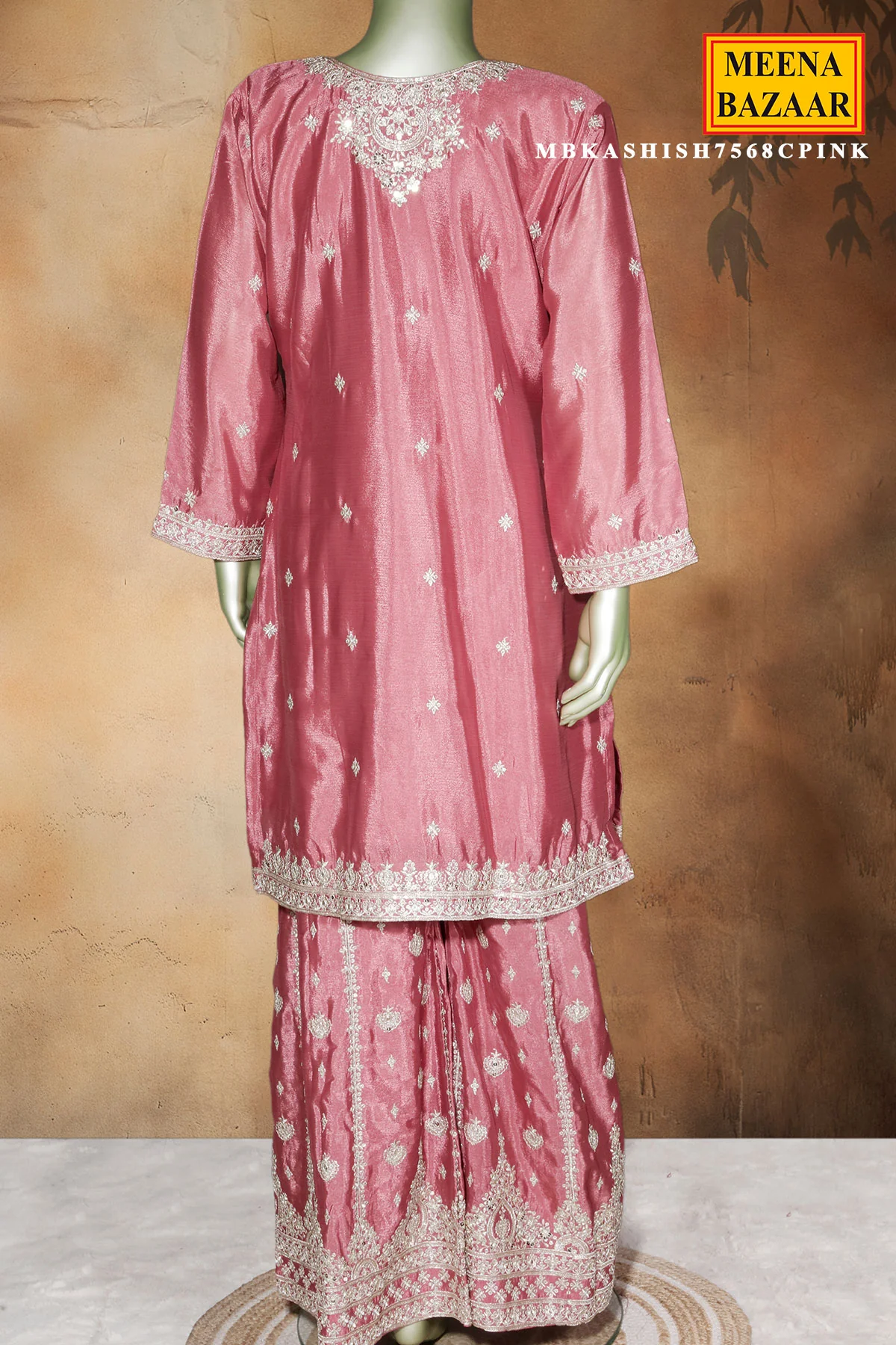 Pink Chinon Embroidered Readymade Suit - Image 4