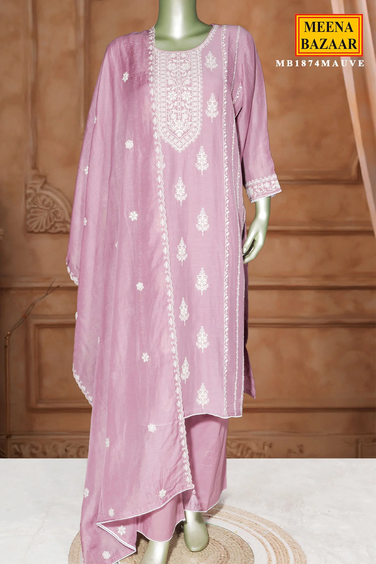 Mauve Cotton Embroidered Readymade Suit - Image 6