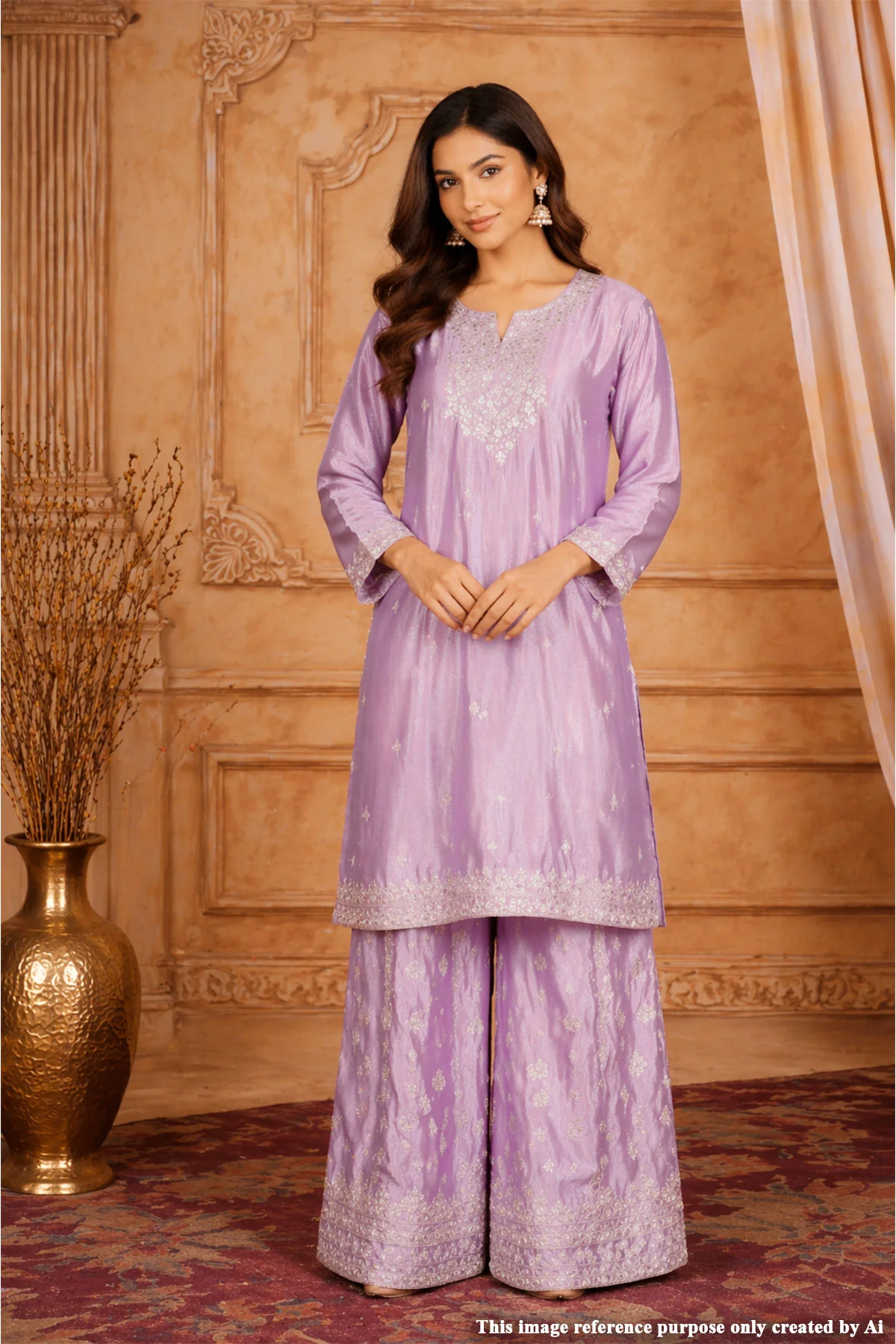 Mauve Chinon Embroidered Readymade Suit - Image 2