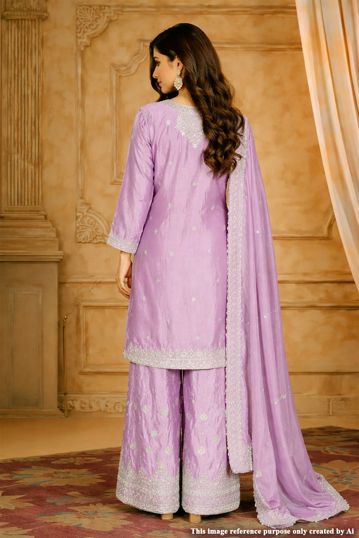 Mauve Chinon Embroidered Readymade Suit - Image 3