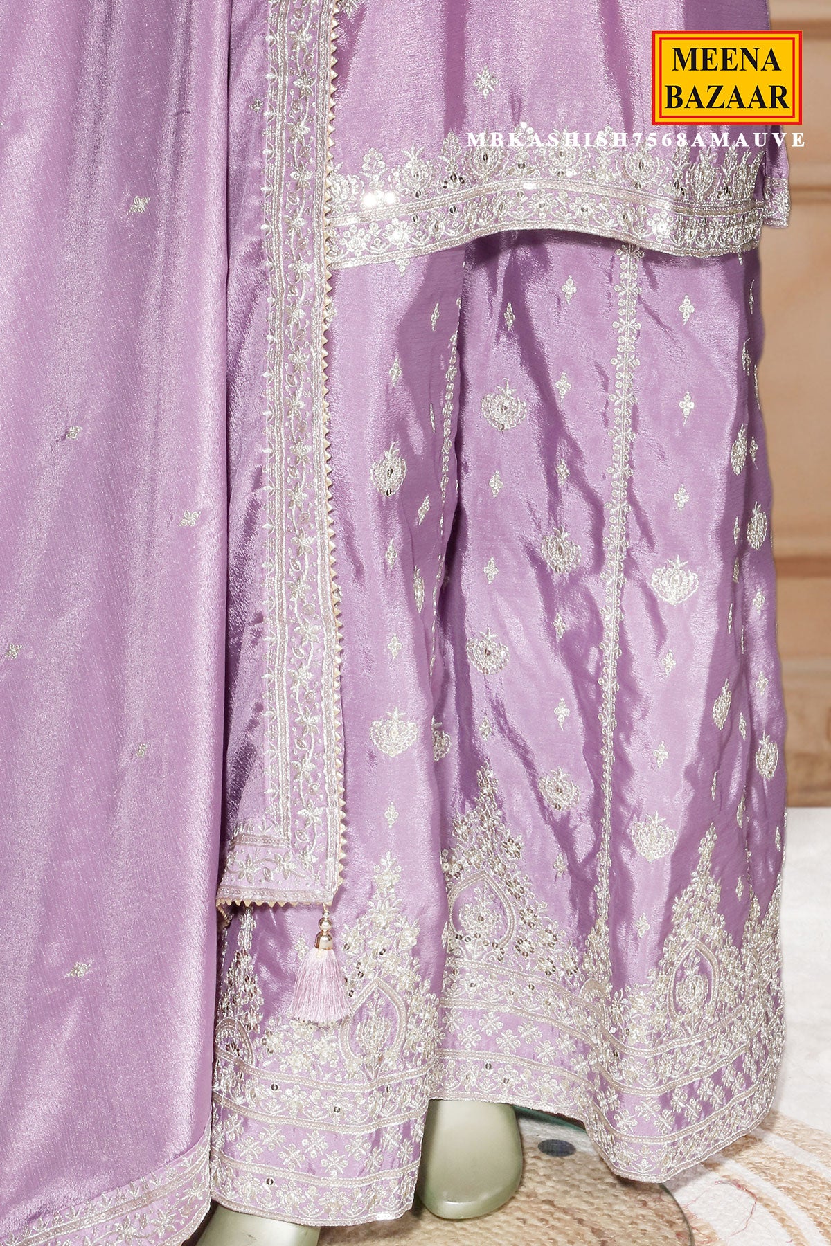 Mauve Chinon Embroidered Readymade Suit - Image 6