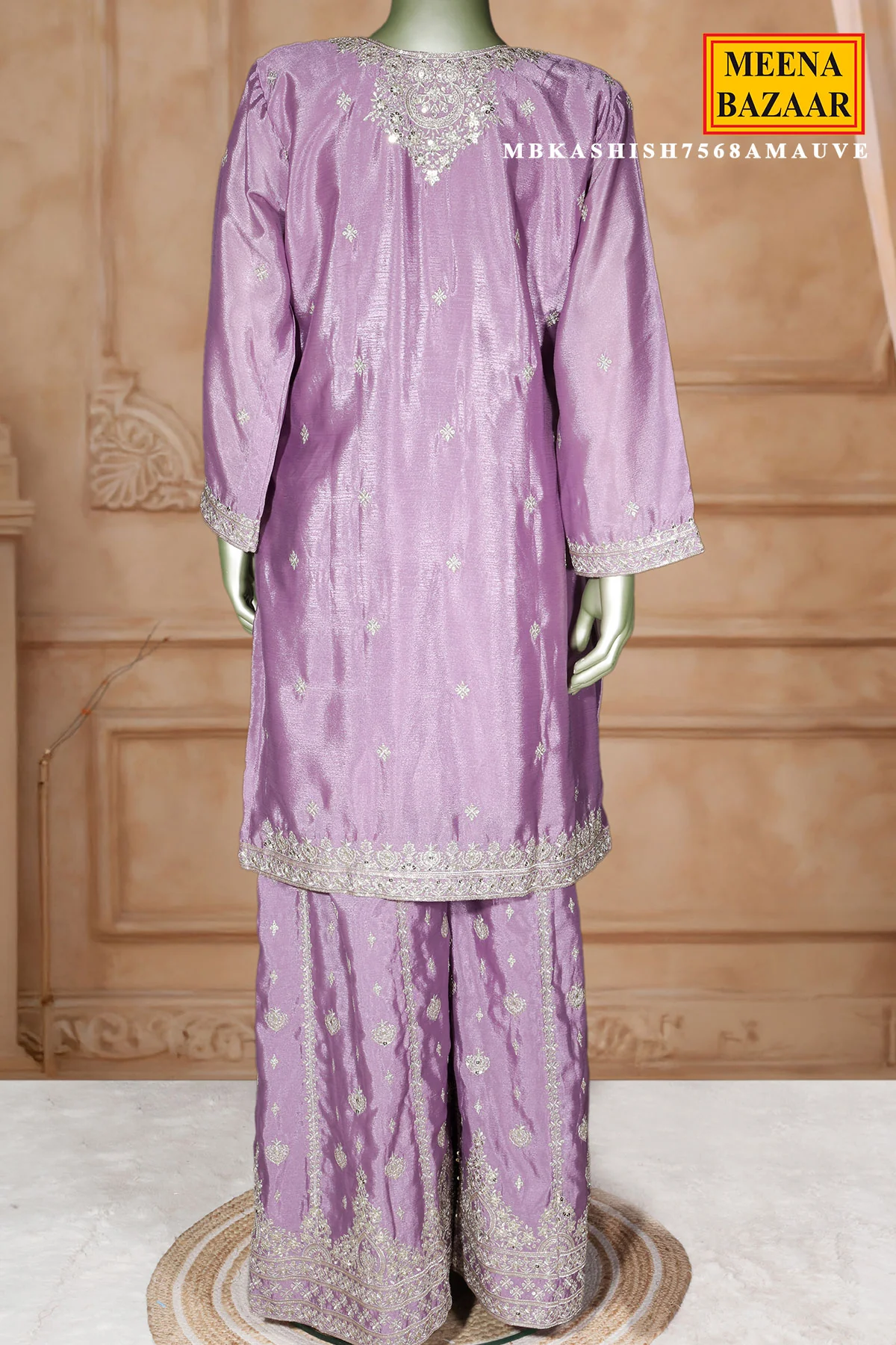 Mauve Chinon Embroidered Readymade Suit - Image 7