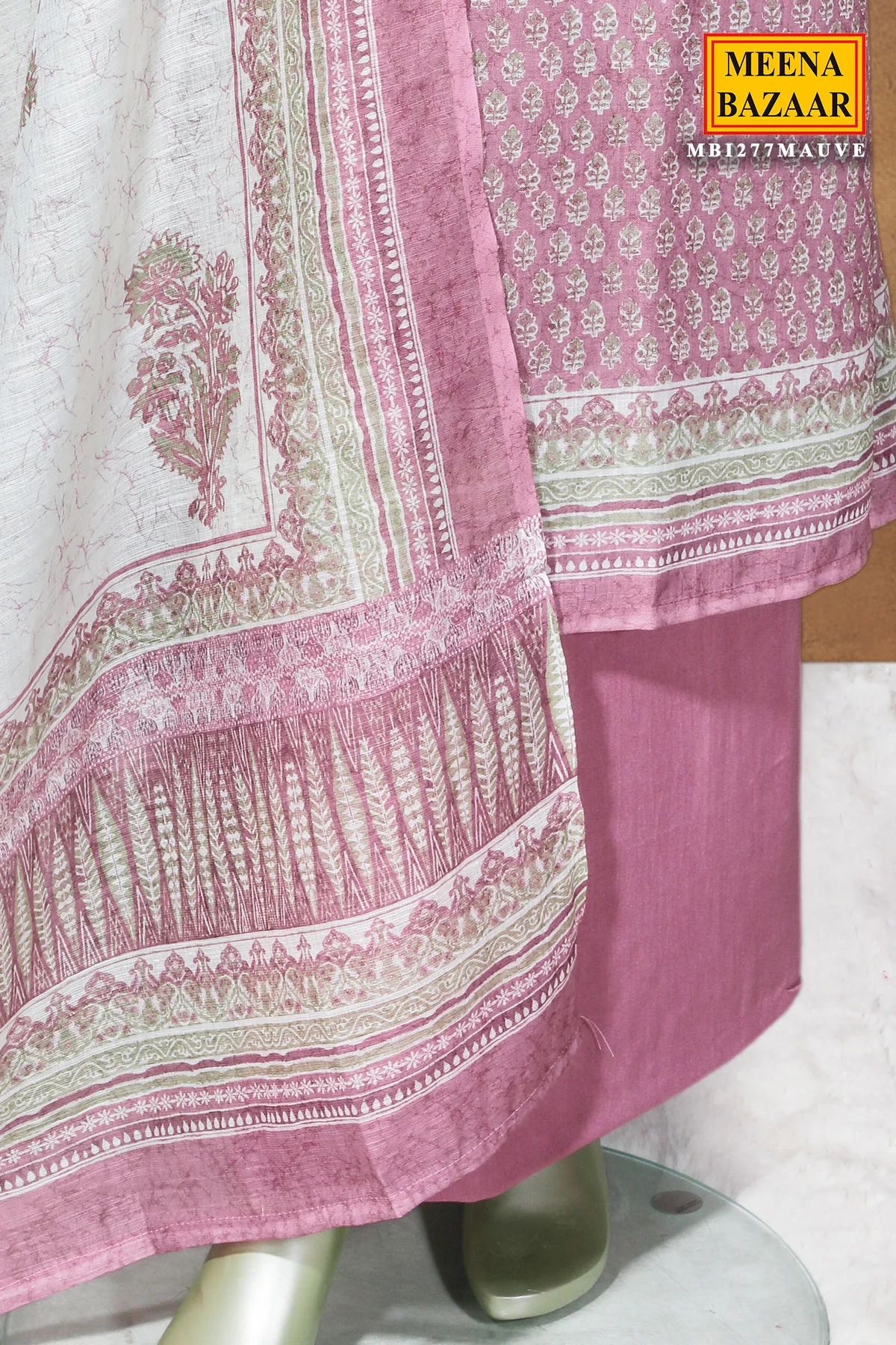 Mauve Cotton Unstitched Suit with Embroidery - Image 7