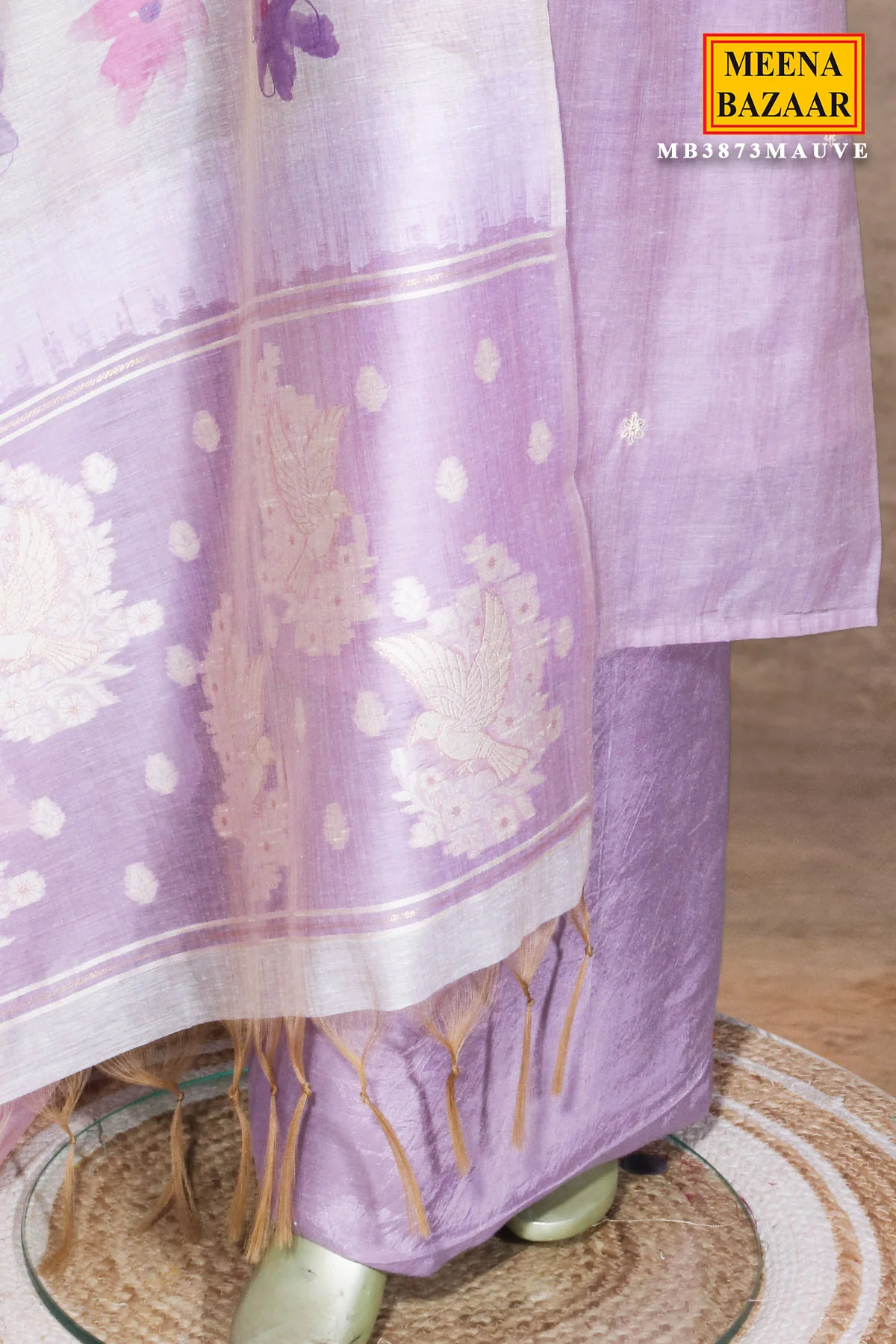 Mauve Embroidered Chanderi Unstitched Suit Set with Dupatta for Women - Image 3